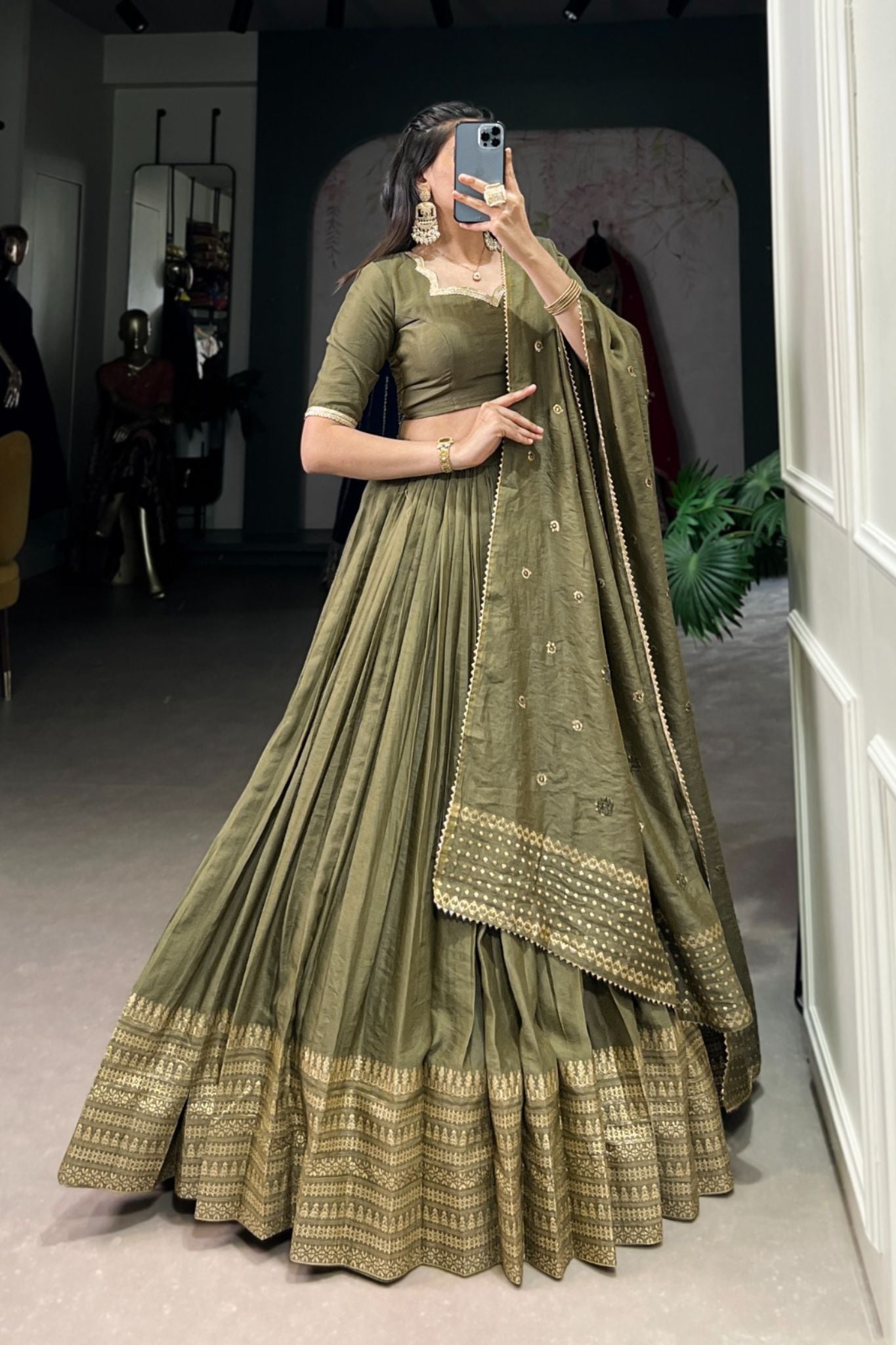 Pure Chanderi Plain With Zari Weaving Work Lehenga Choli