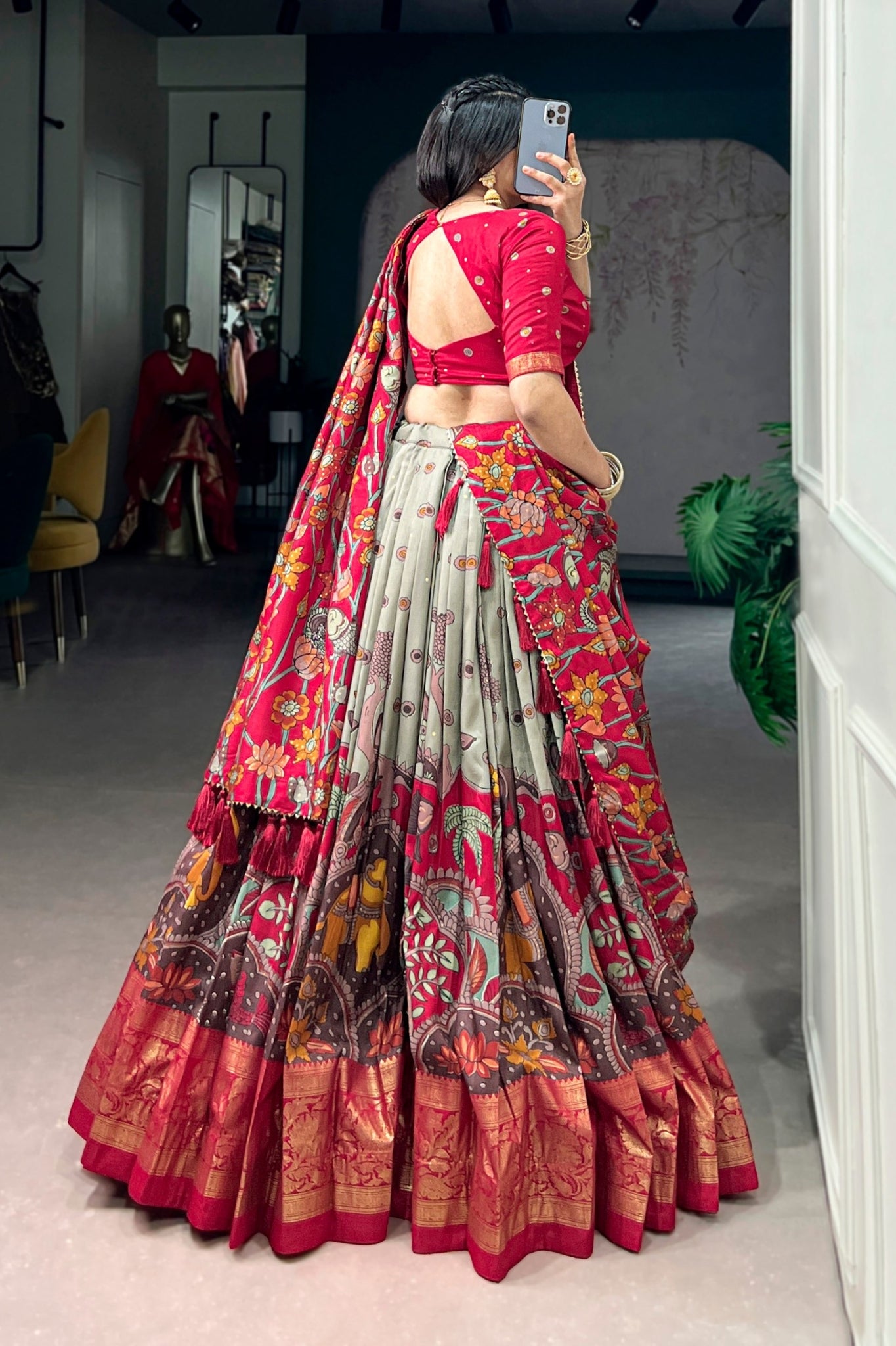 Kalamkari Print With Foil Work Lehenga Choli