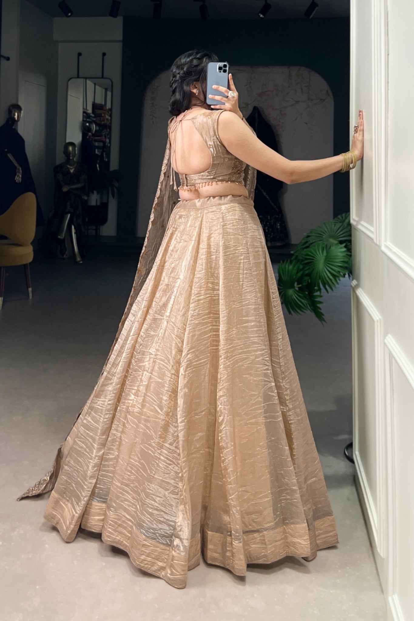 Embroidered Gold Crush Wedding Lehenga Set For Women