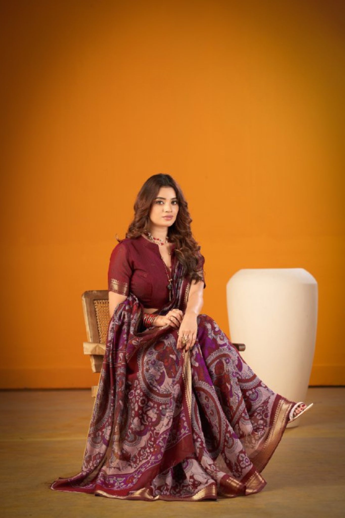 Elegant Kalamkari Chanderi Saree With Rich Zari Woven Border