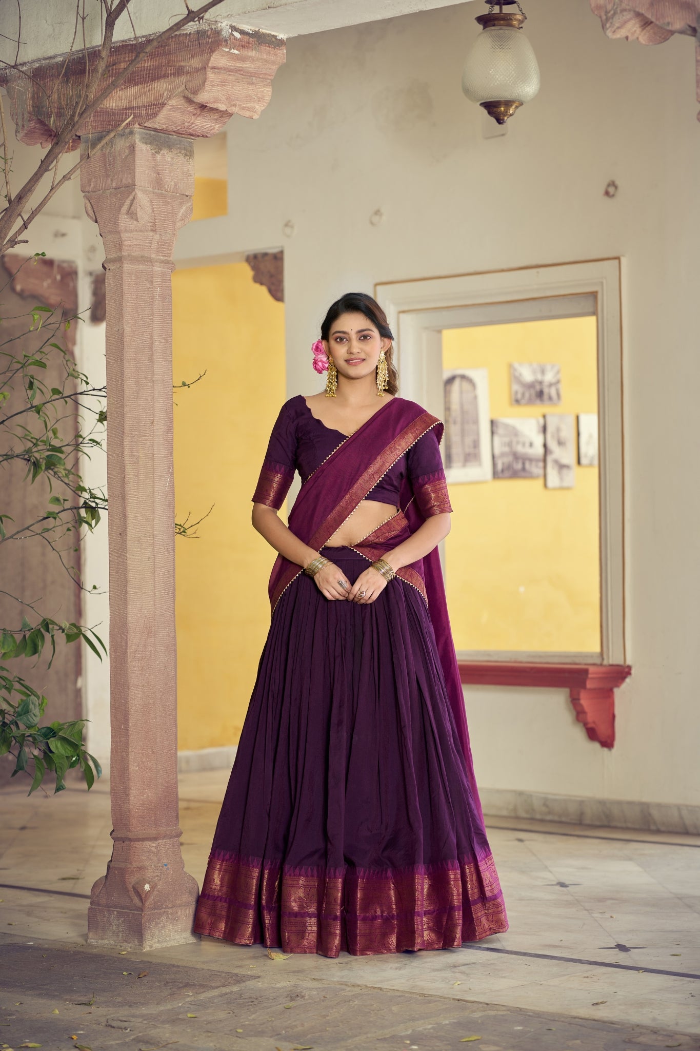 South Indian Traditional Lehenga Choli With Dupatta For Women