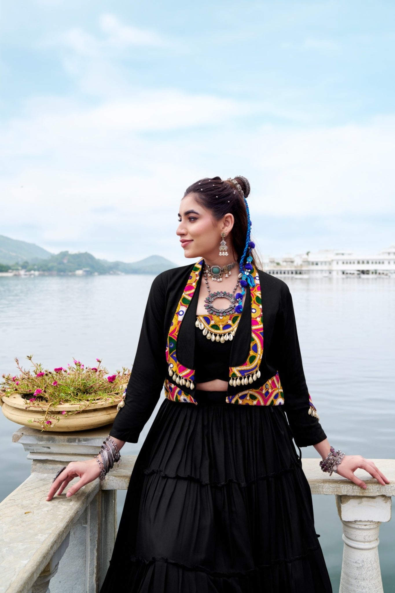 Pure Rayon Mirror Gamthi Work Navratri Lehenga Choli Set