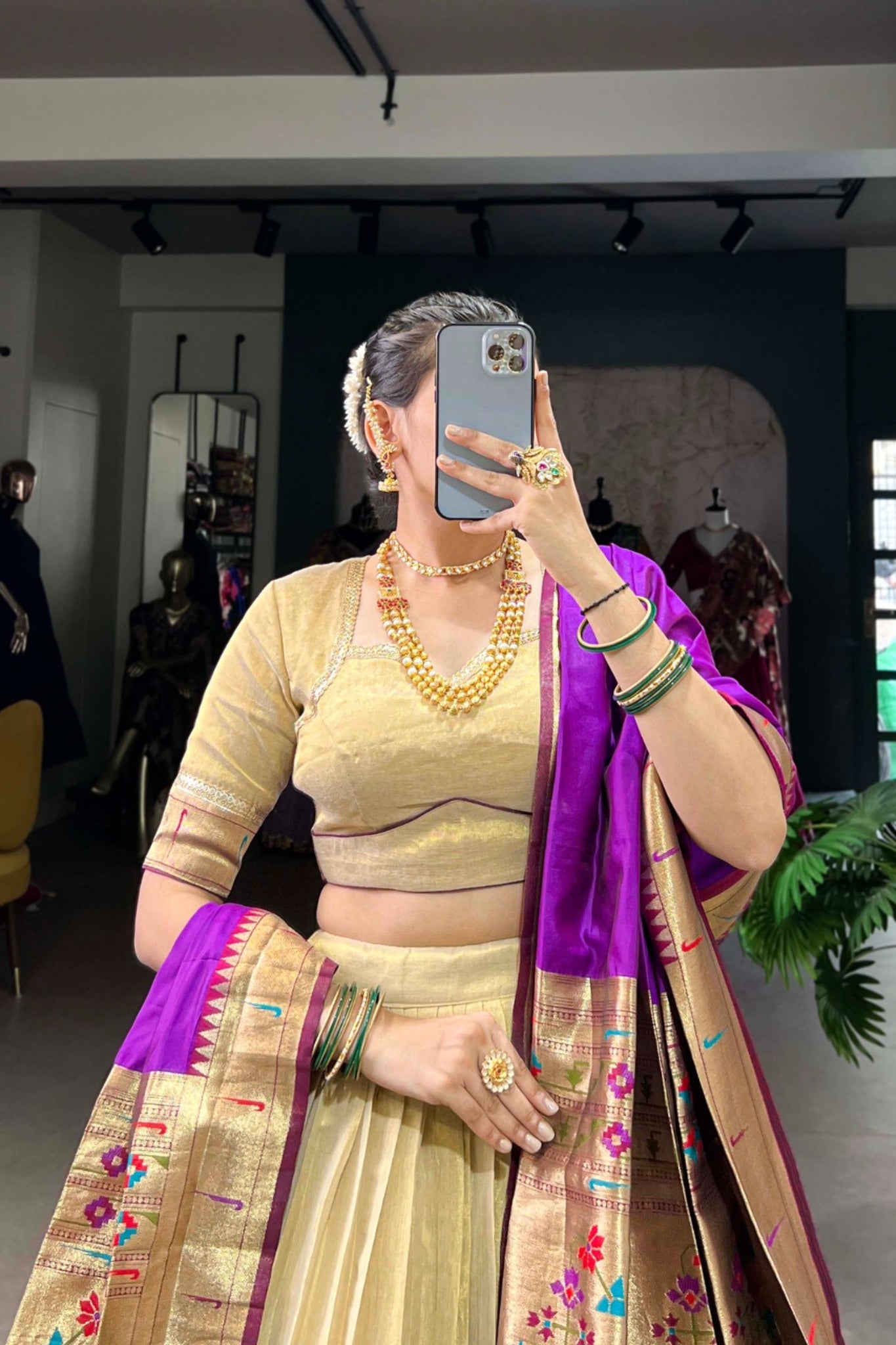 Elegant Erode Lehenga With Paithani Border & Zari Weaving Dupatta