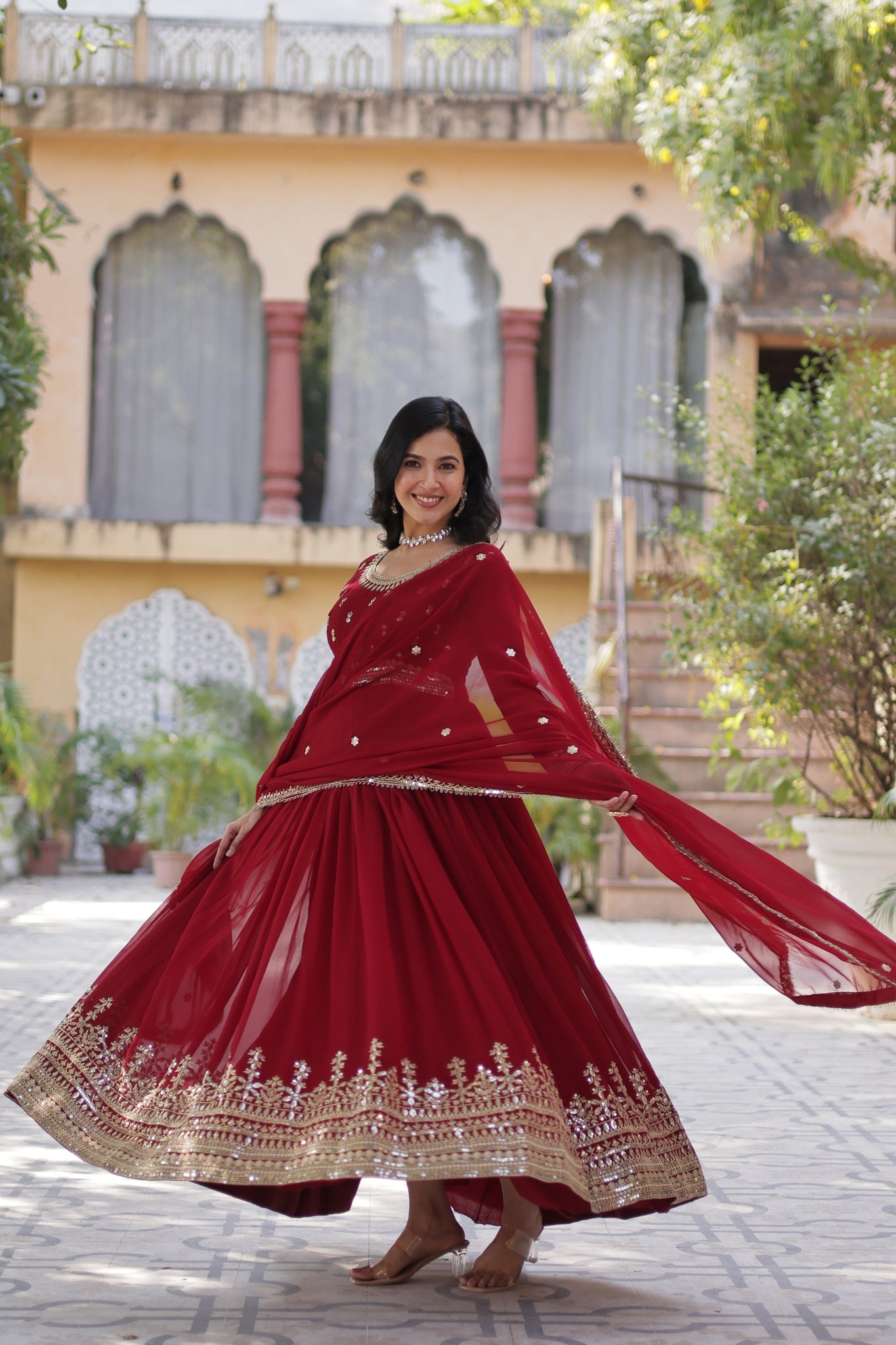 Elegance Luxury Designer Embroidered Work Gown With Dupatta Set