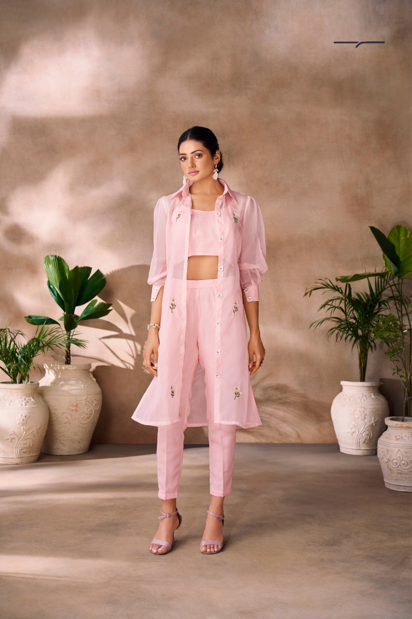 Premium Peach Designer Organza Co Ord Set