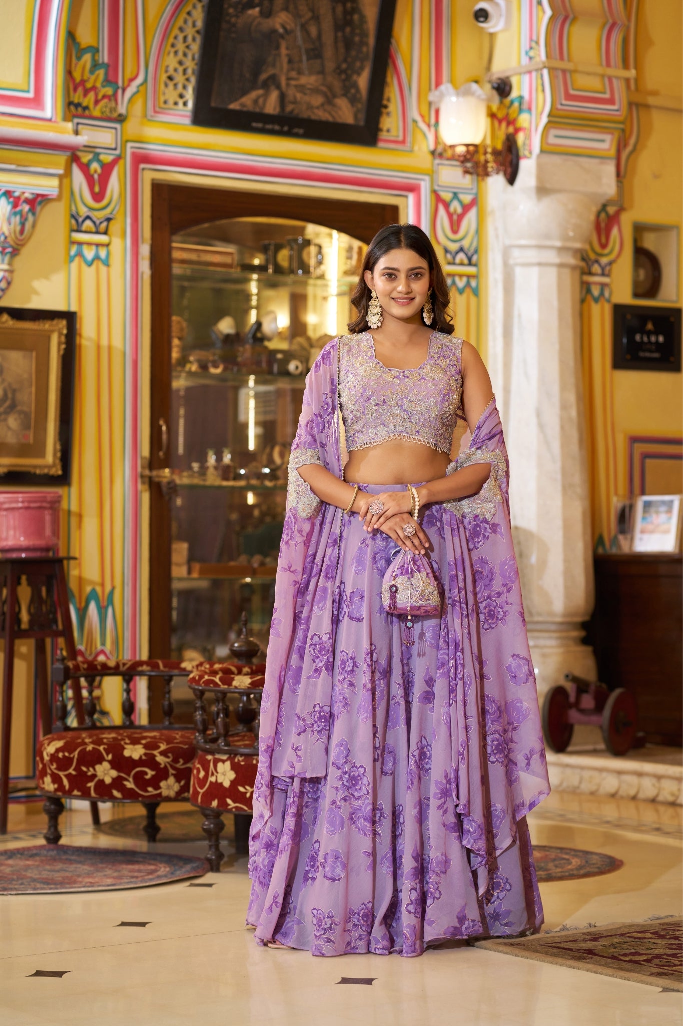 Acriine Luxe Pastel Floral Designer Lehenga Choli With Stylish Cape Dupatta
