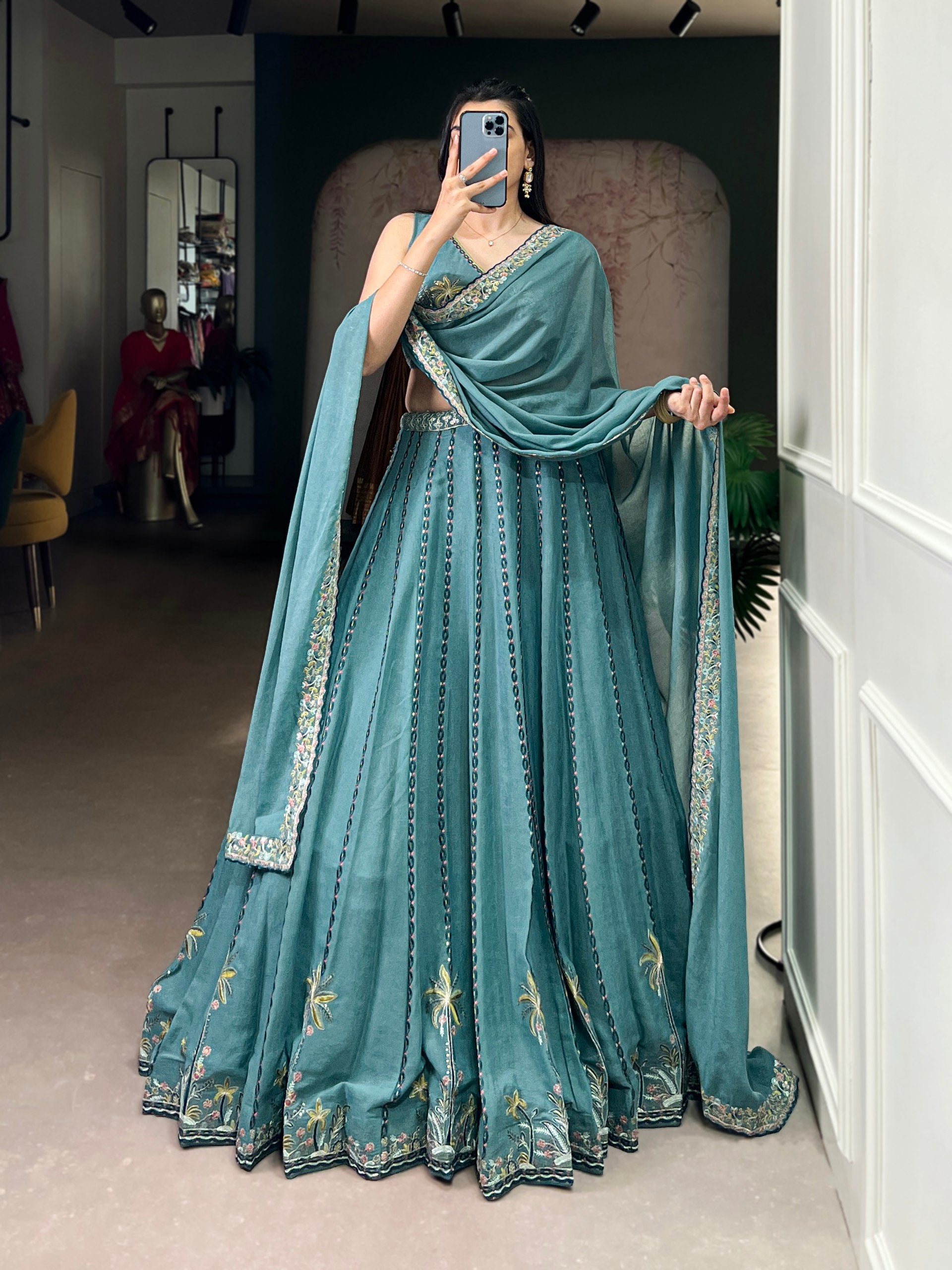 Celestial Sky Blue Embroidered Bridesmaid Lehenga Choli