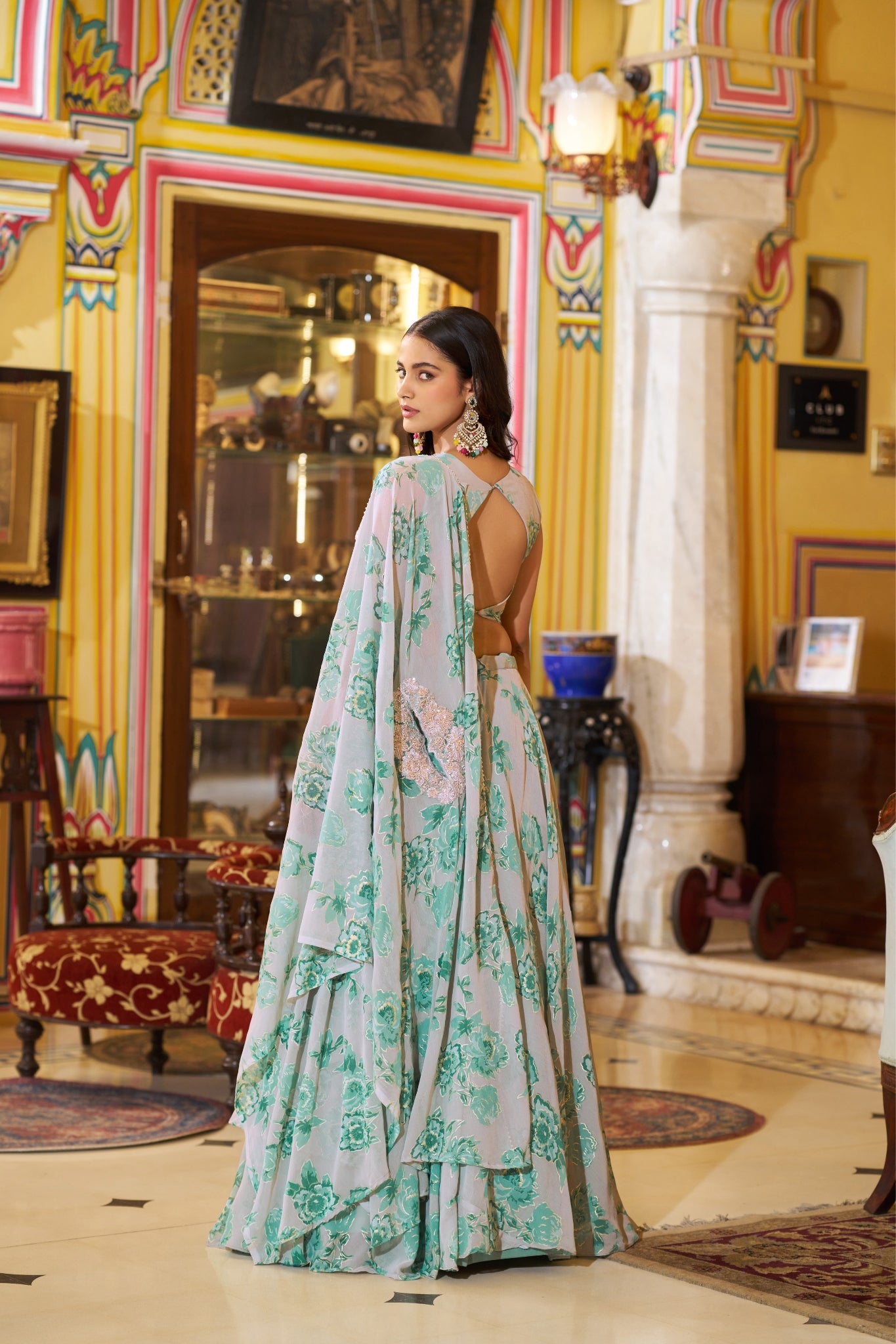 Acriine Luxe Pastel Floral Designer Lehenga Choli With Stylish Cape Dupatta