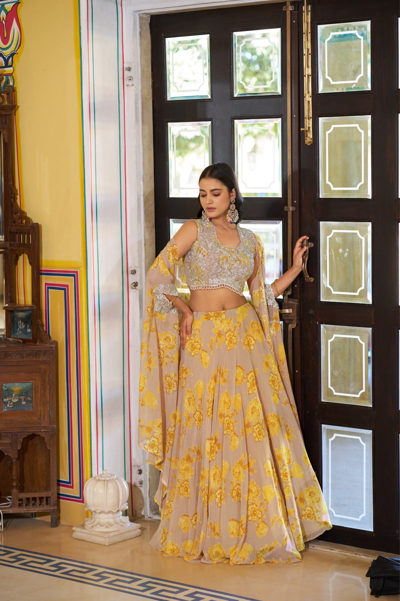 Acriine Luxe Pastel Floral Designer Lehenga Choli With Stylish Cape Dupatta