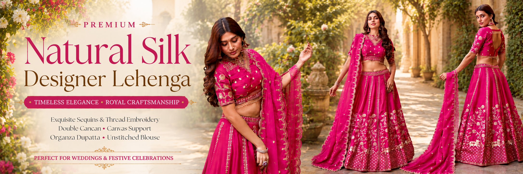 Premium Natural Silk Designer Lehenga for Weddings & Festive Functions | Luxury Pink Lehenga Collection