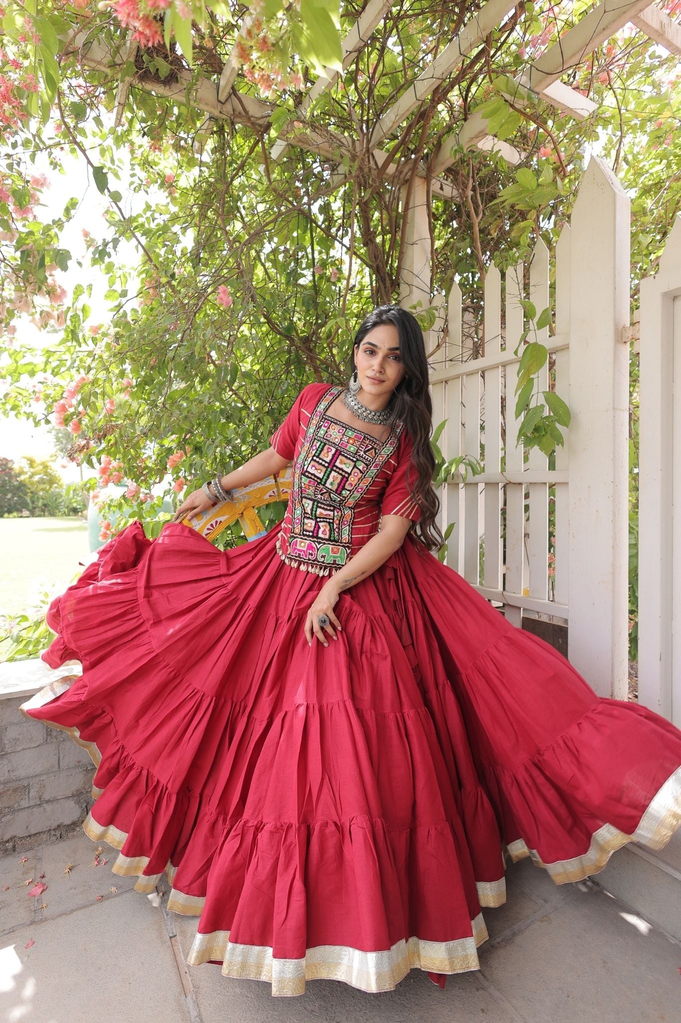 Raasrang Premium Kora Cotton Kutchi Patchwork Navratri Festival Lehenga Choli For Women