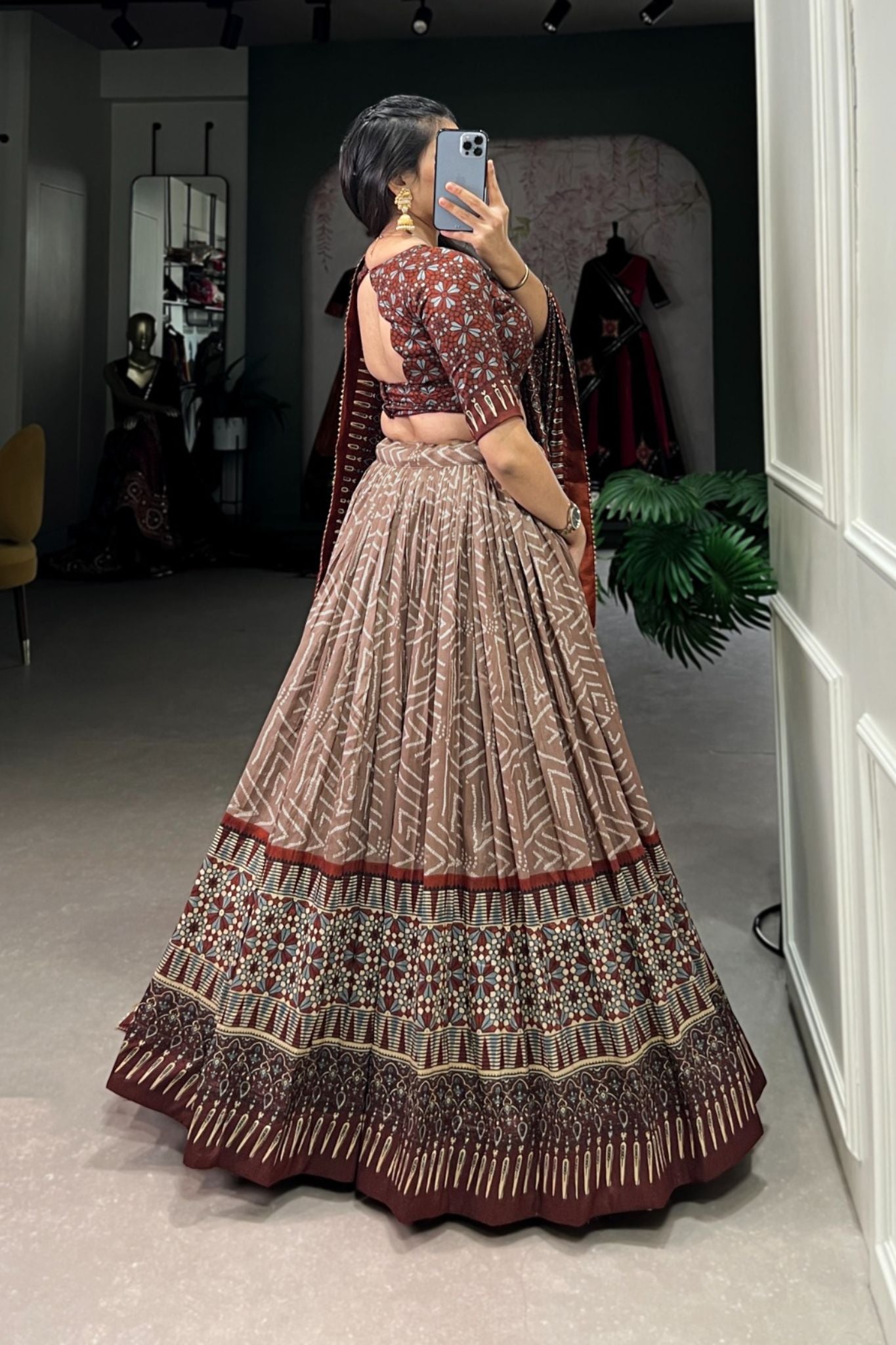 Bandhej With Ajarakh Print Silk Lehenga Choli