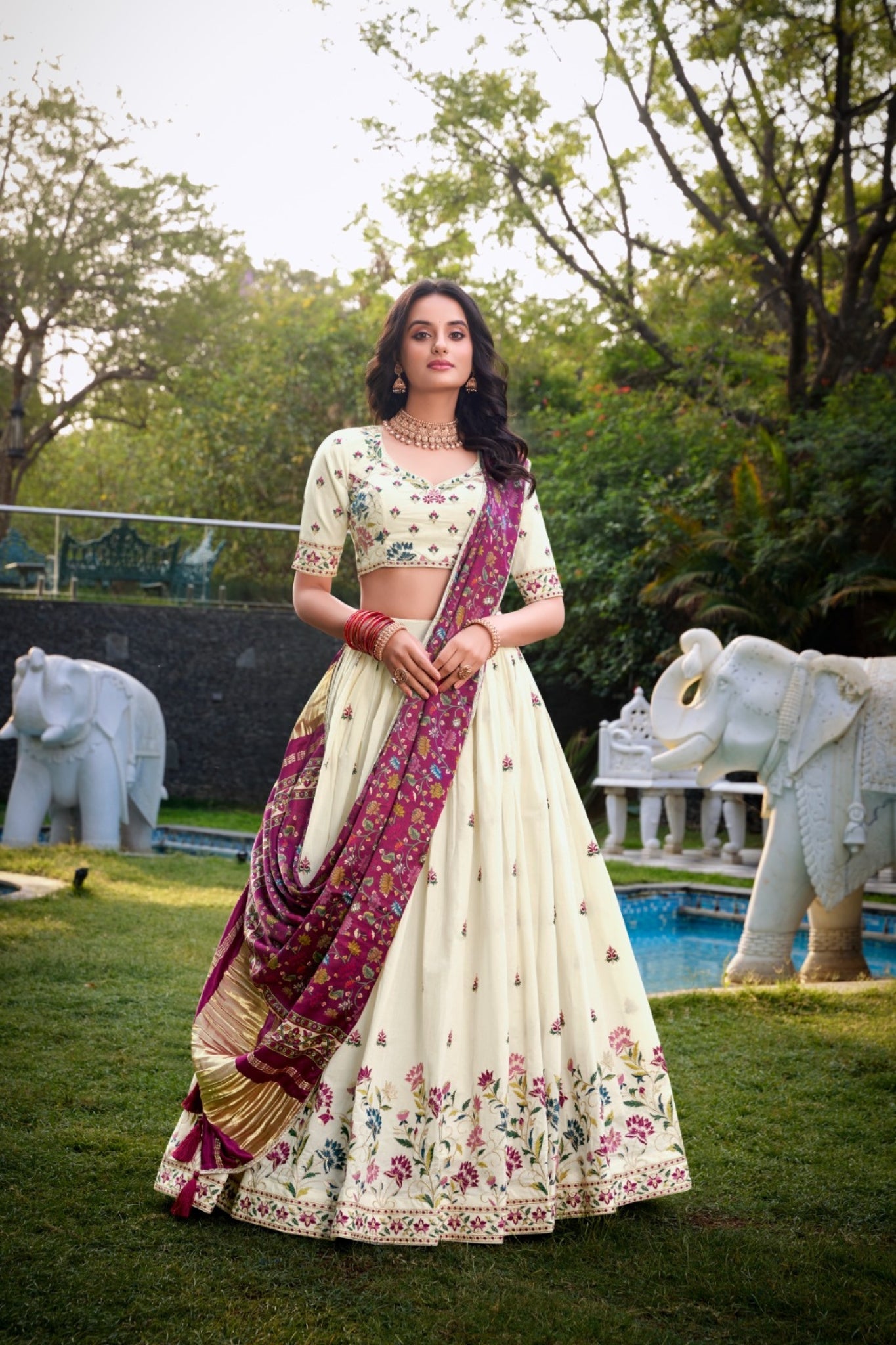 Beautiful Designer Khadi Cotton Sequins Tread Embroidered Work Traditional Lehenga Choli
