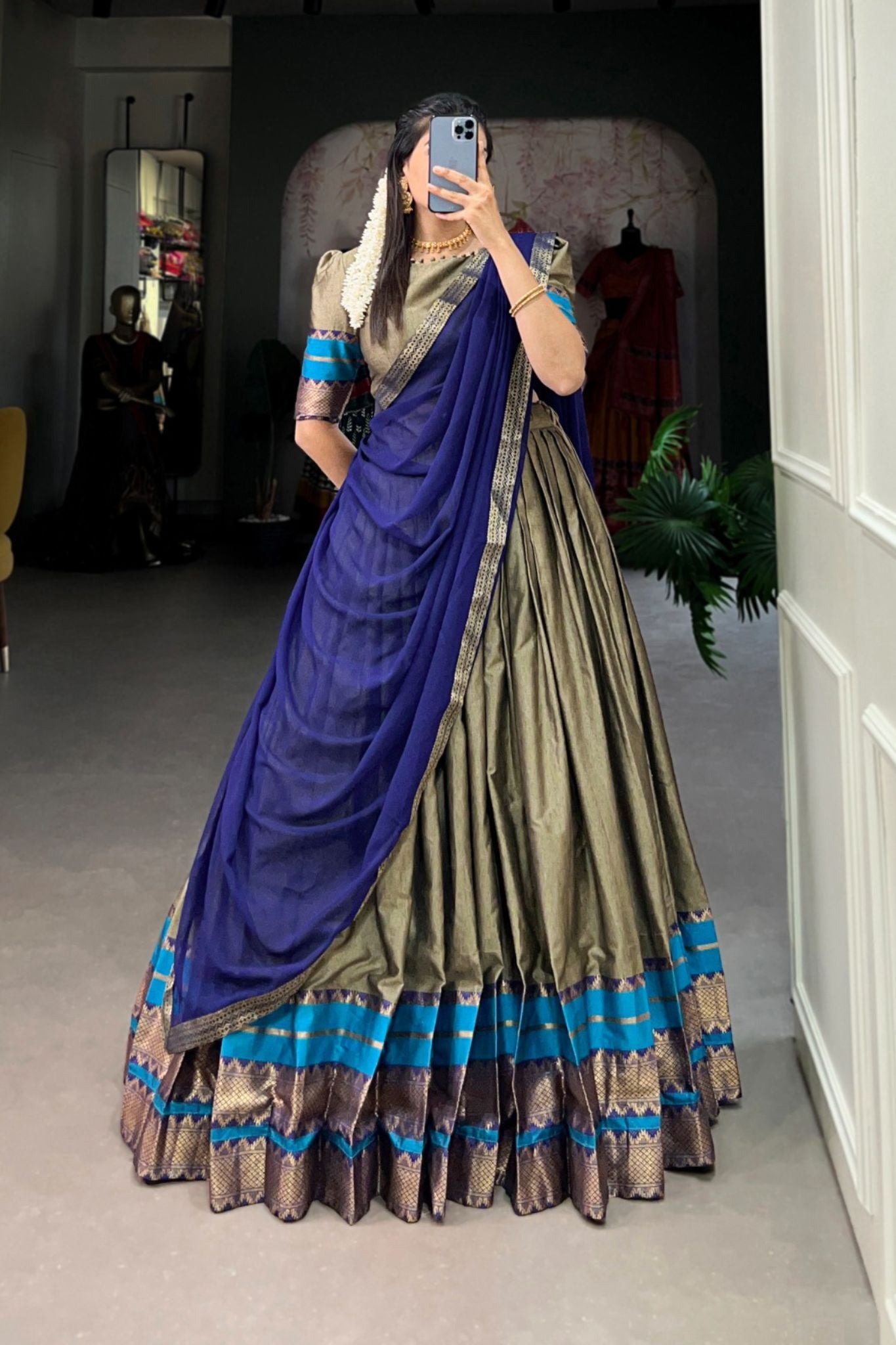 Elegant Traditional Zari Border Lehengas with Contrasting Dupattas Perfect for Festive & Wedding Occasions