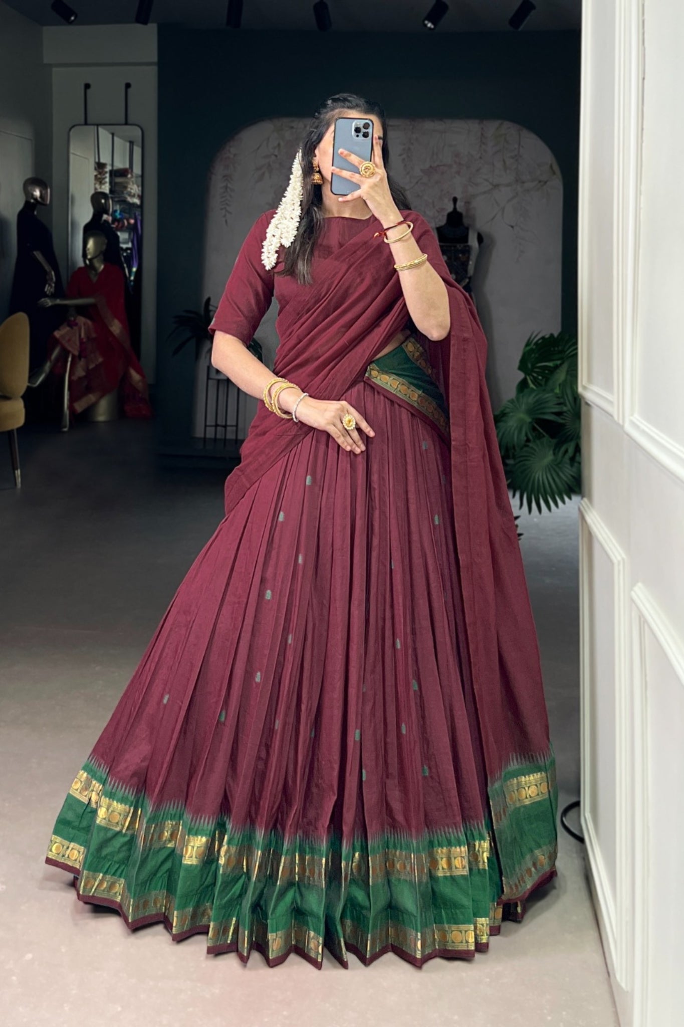 Pure Chanderi Zari Weaving Work South Indian Lehenga Choli