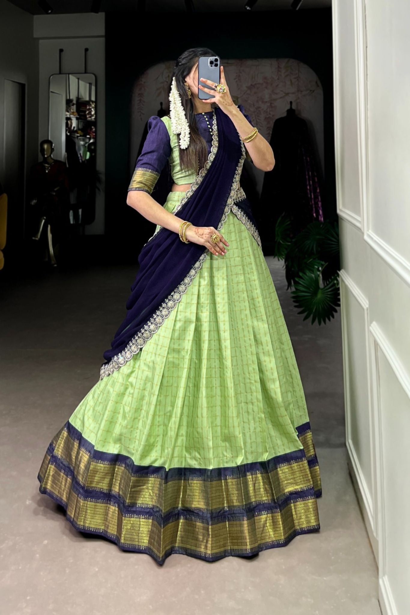 Zari Chex Designer Zari Weaving Work South Style Lehenga Choli