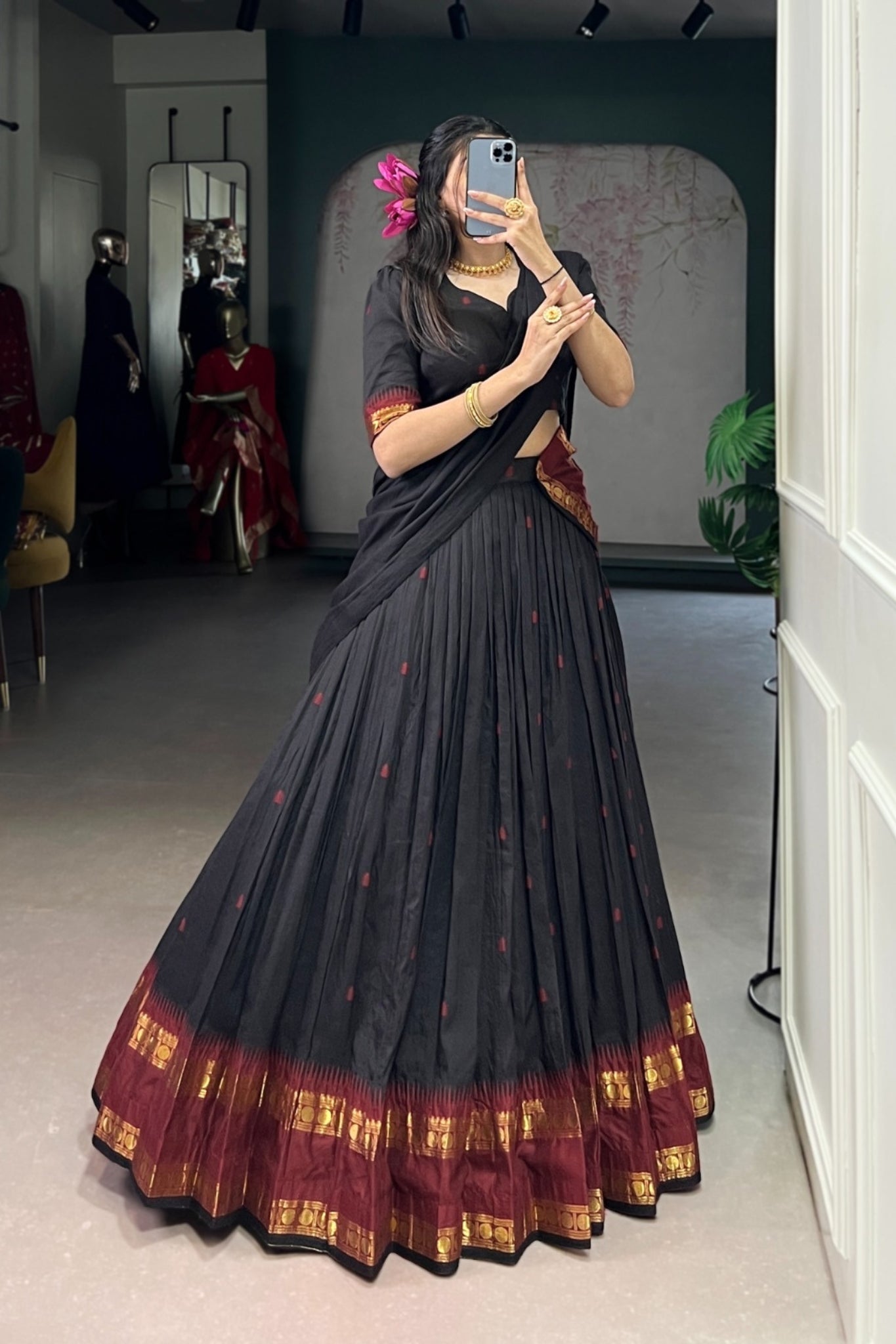 Pure Chanderi Zari Weaving Work South Indian Lehenga Choli