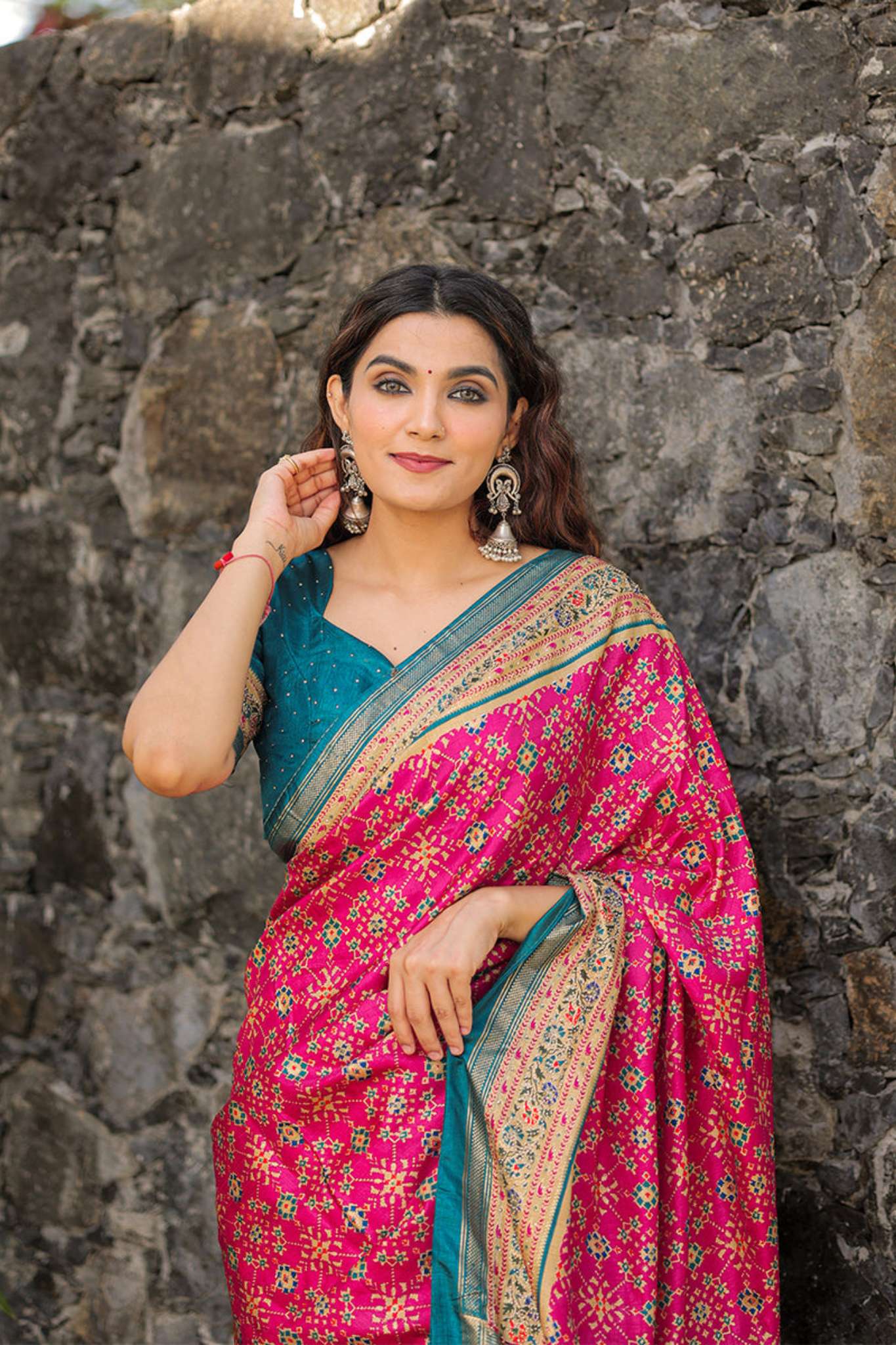 Trending Pink Color Foil Printed And Stone Work Dola Silk Saree
