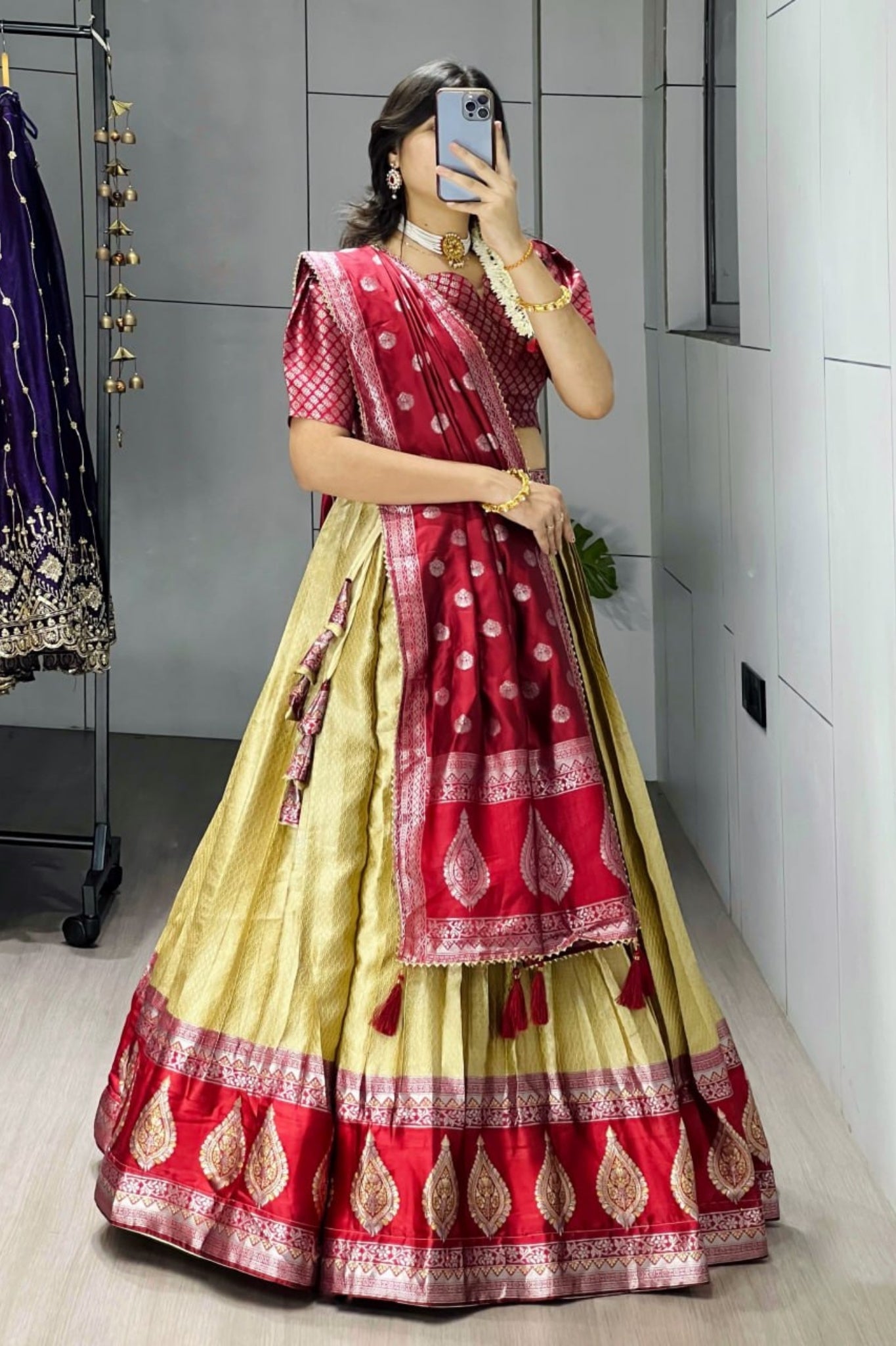 Royal Banarasi Silk Lehenga Choli With Contrast Dupatta For Wedding And Festive Wear