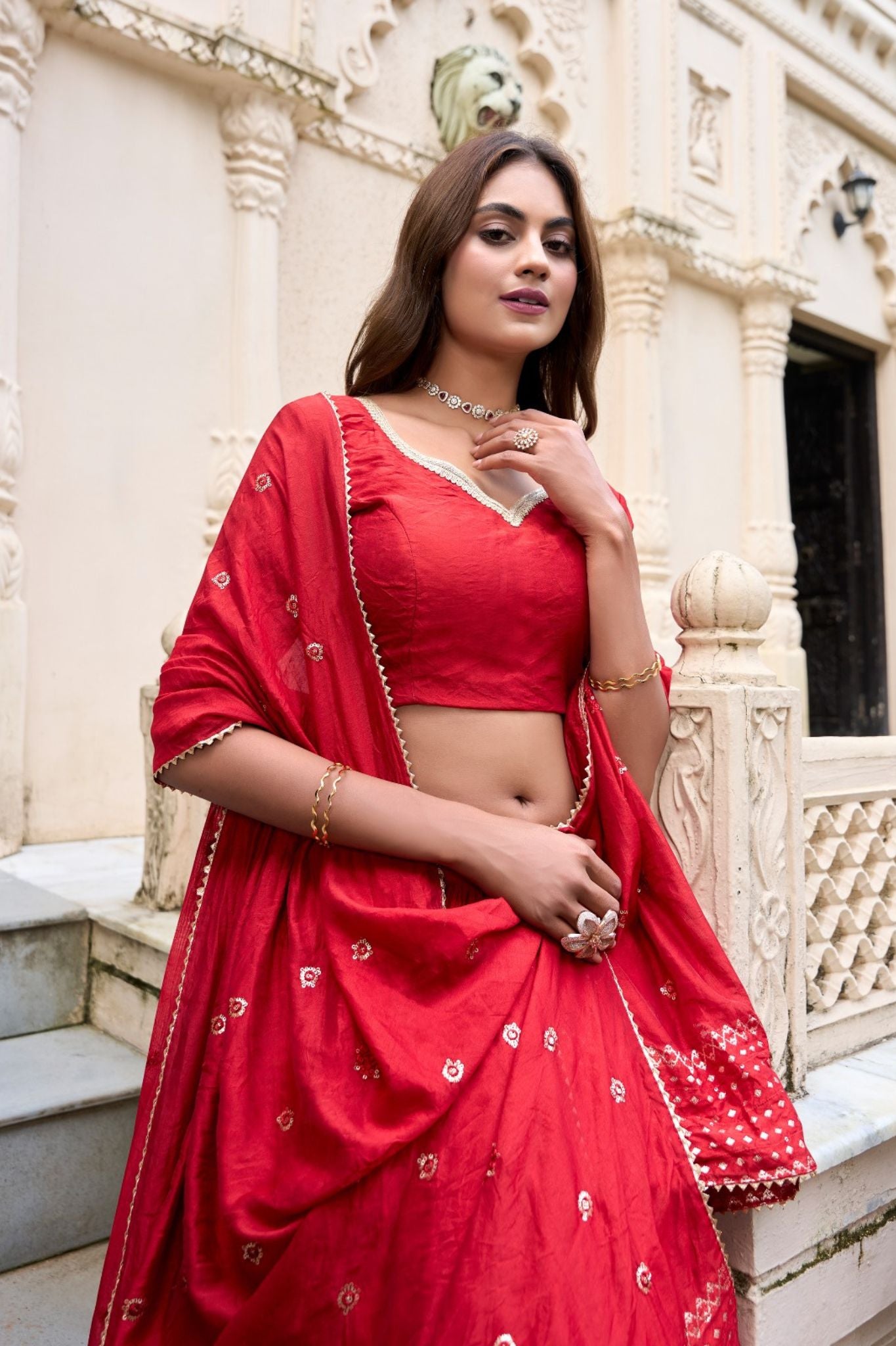 Pure Chanderi Plain With Zari Weaving Work Lehenga Choli