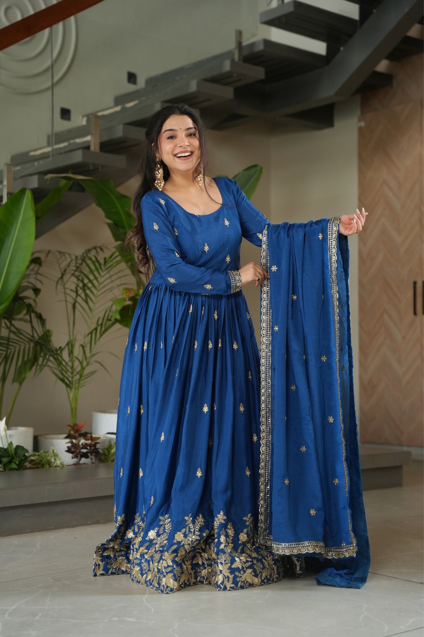 Wedding Designer Embroidered Zari Sequins Work Gown