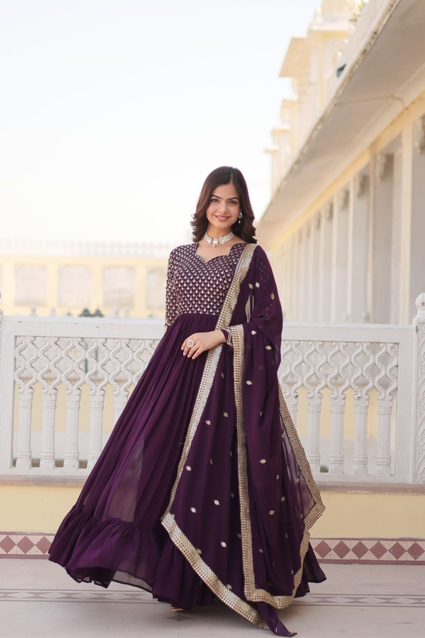 Georgette Beautiful Embroidery Anarkali Suit Gown With Dupatta
