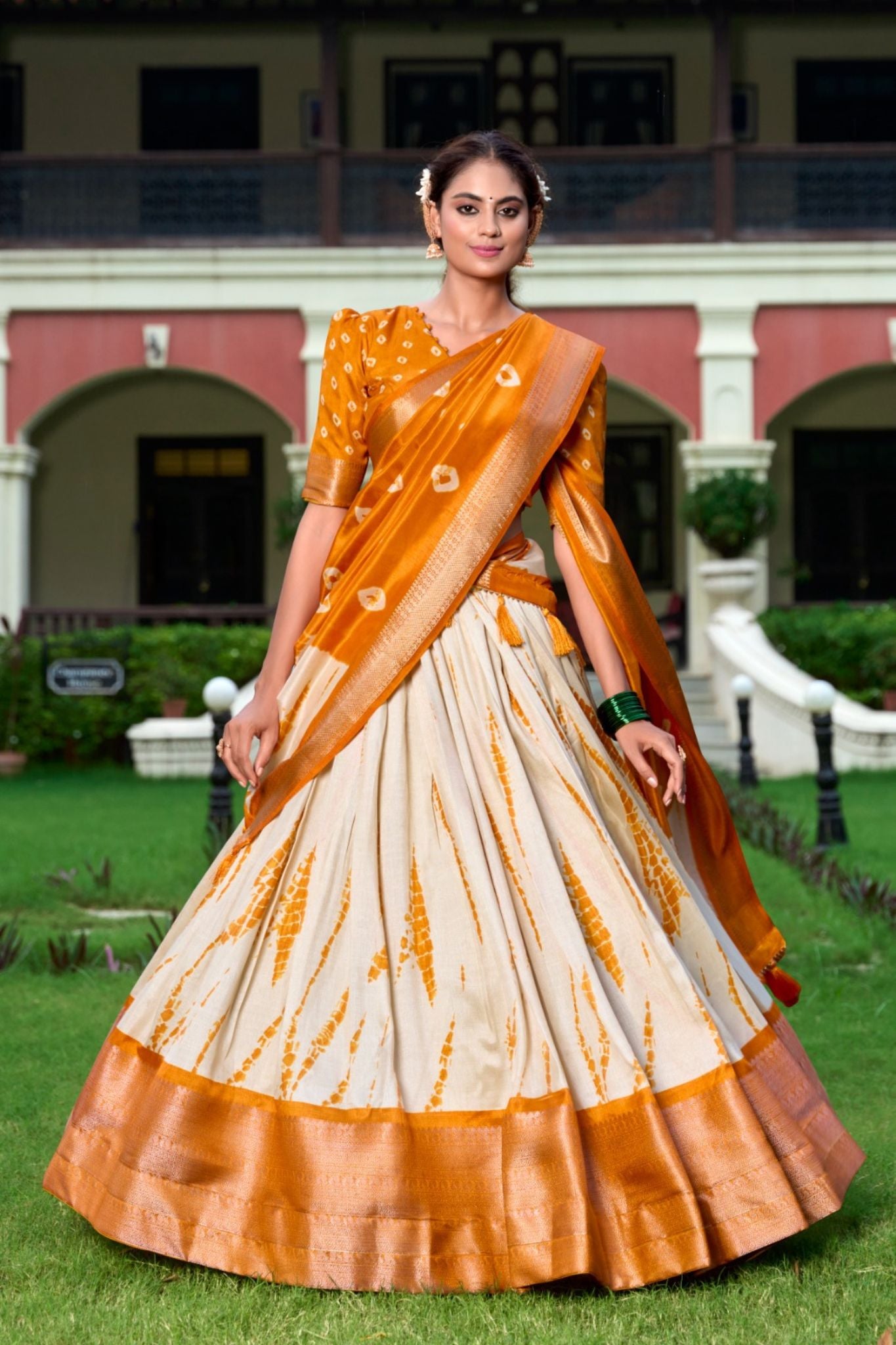 Bandhej With Shibori Printed Dola Silk Lehenga Choli