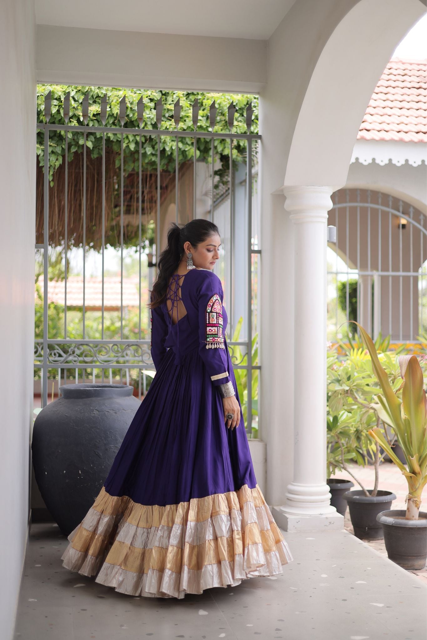 Raasrang Navratri Special Designer Rayon Gown With Kutchi Gamthi Thread Work