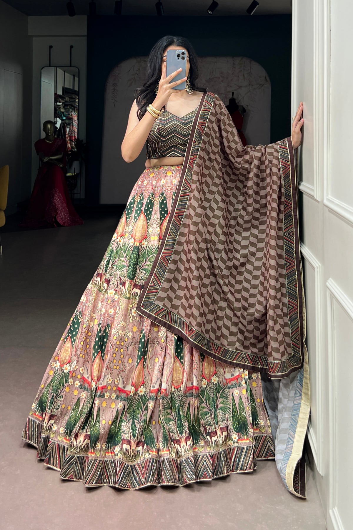 Vaishali Silk Designer Print With Beads Work Lehenga Choli For Wedding & Festive Wear