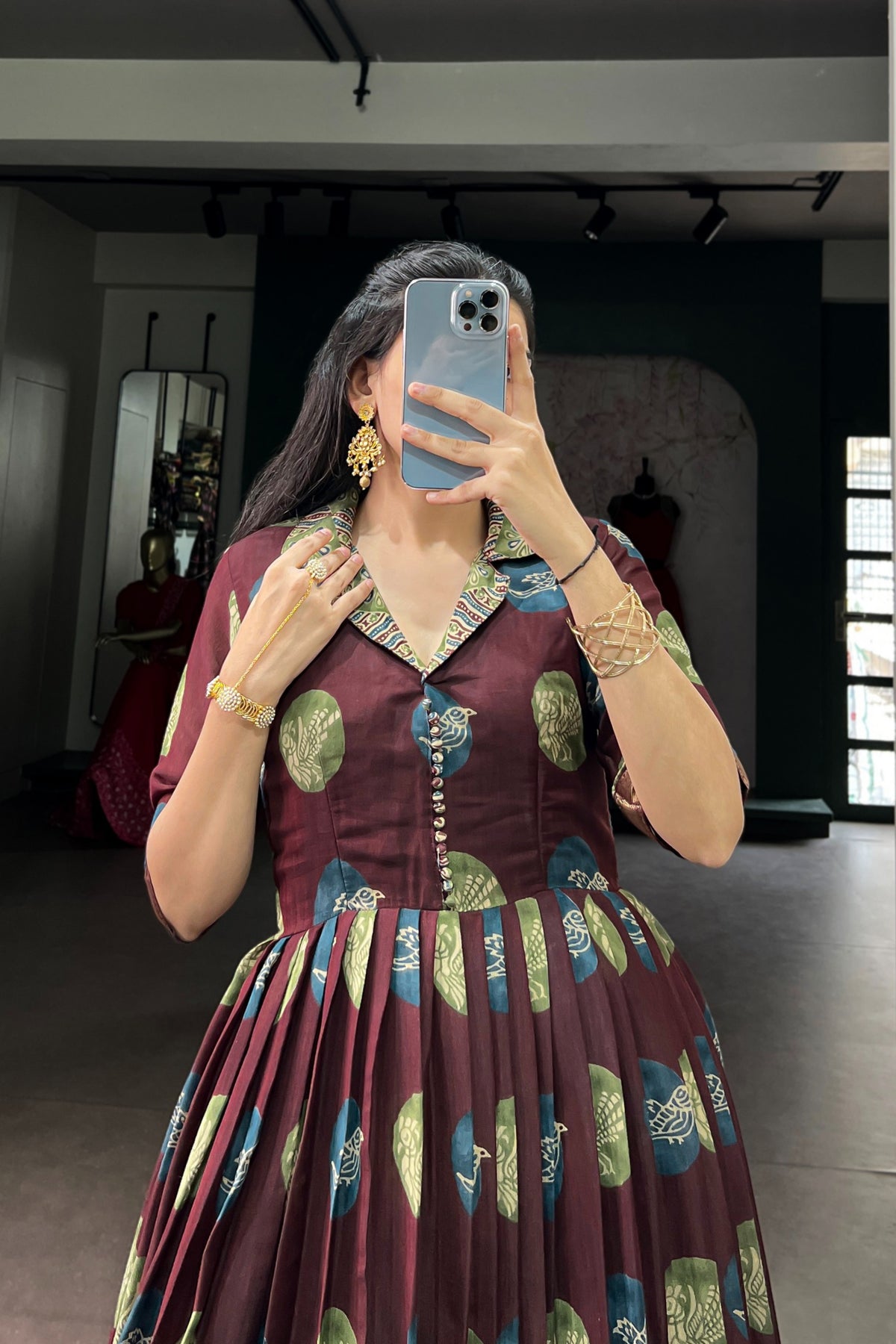 Designer Chanderi Printed Gown For Festive Wear