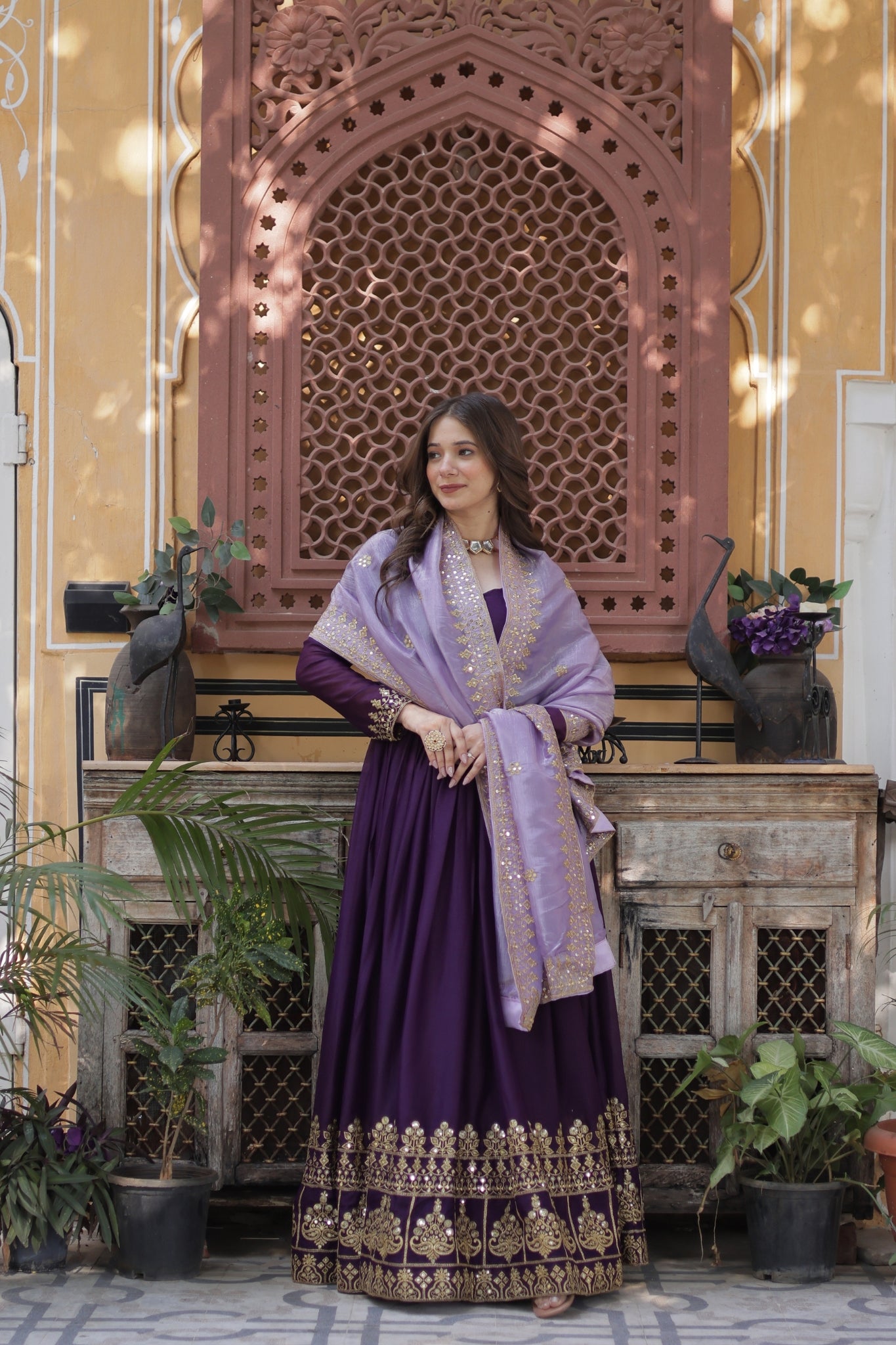 Festive Elegance Georgette Embroidered Zari Sequins Work Wedding Gown With Dupatta Set