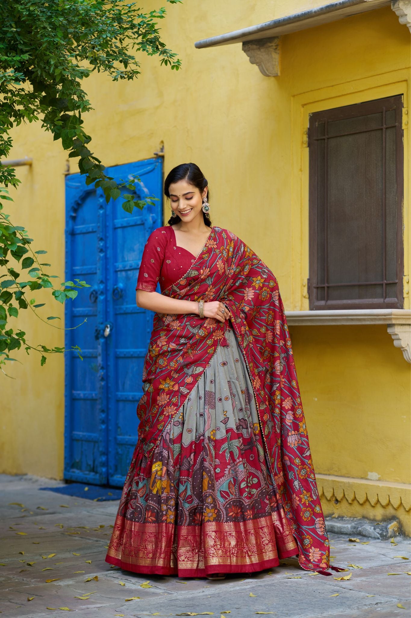 Kalamkari Print With Foil Work Lehenga Choli