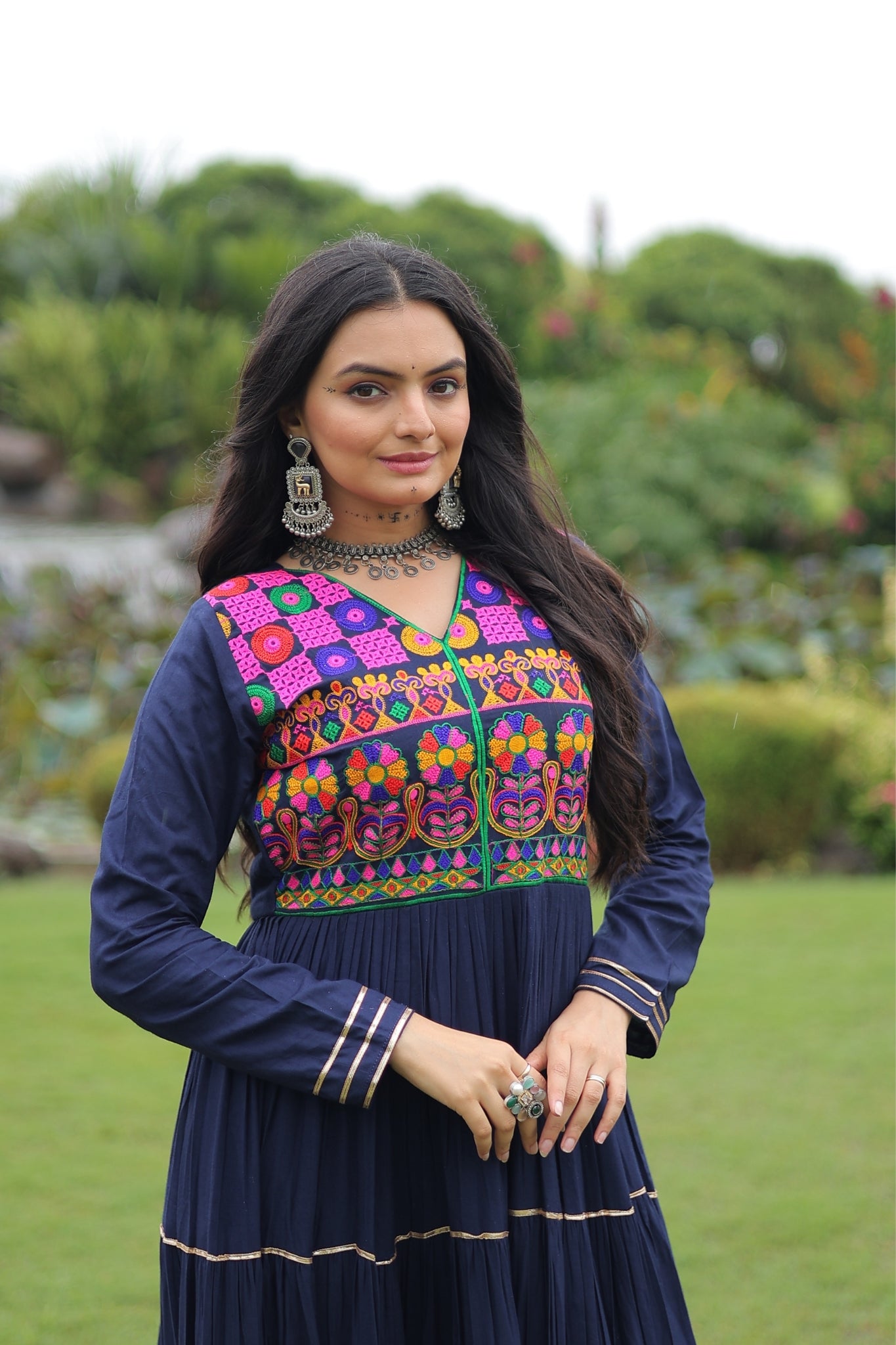 Kutchi Gamthi Embroidered With Mirror Hand Work Navratri Special Gown