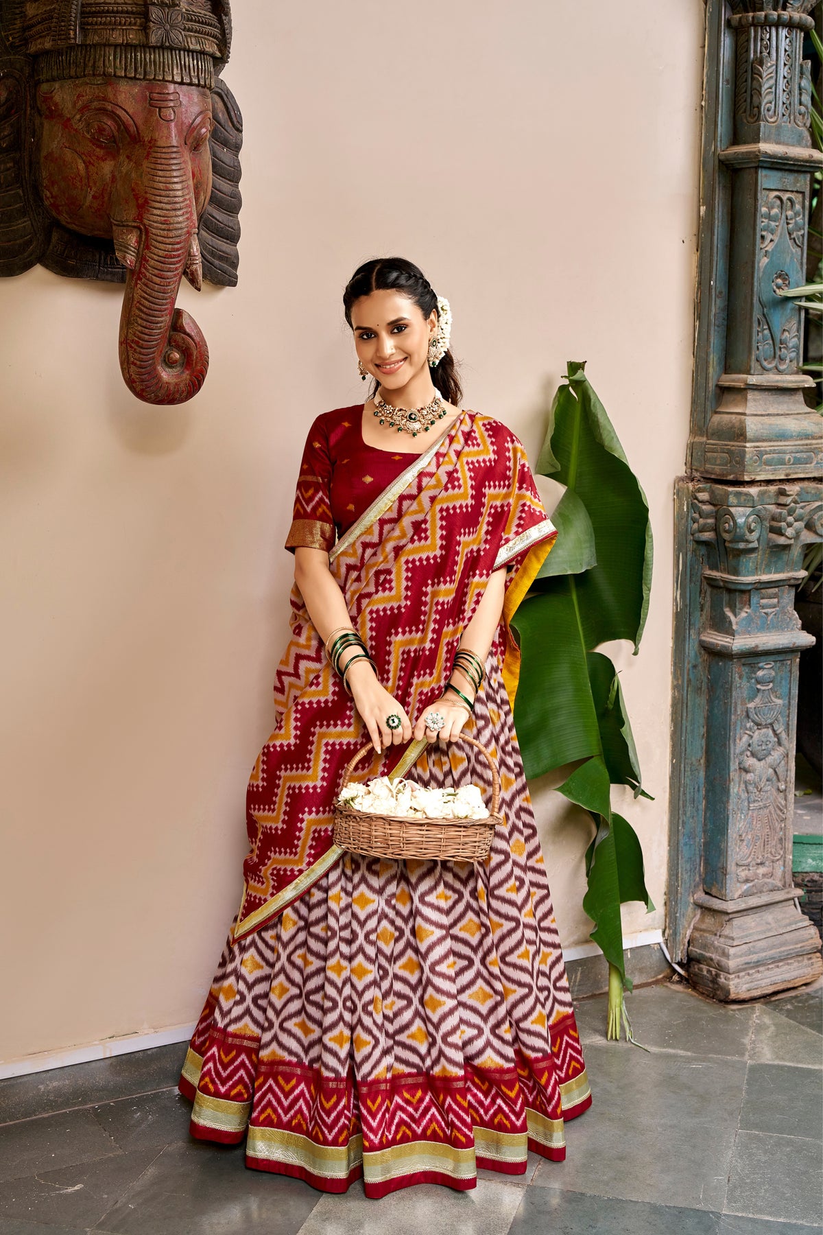 Tasar Silk Ikat Print Designer Lehenga Choli