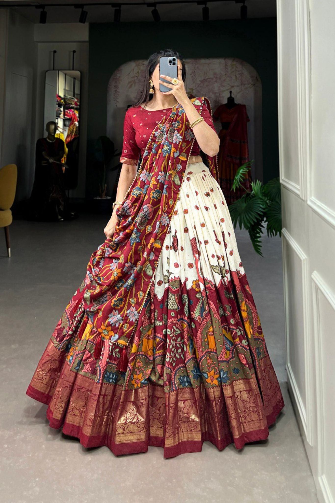 Kalamkari Print With Foil Work Lehenga Choli