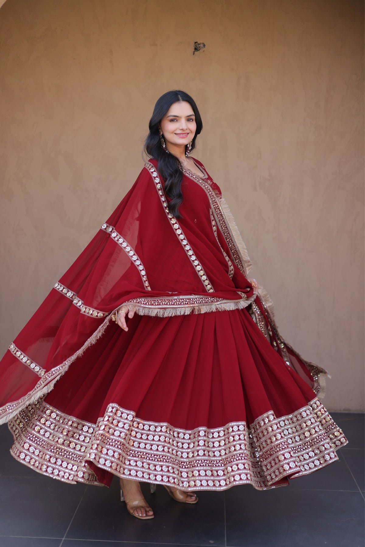 Designer Faux Blooming Anarkali Gown With Dupatta Set