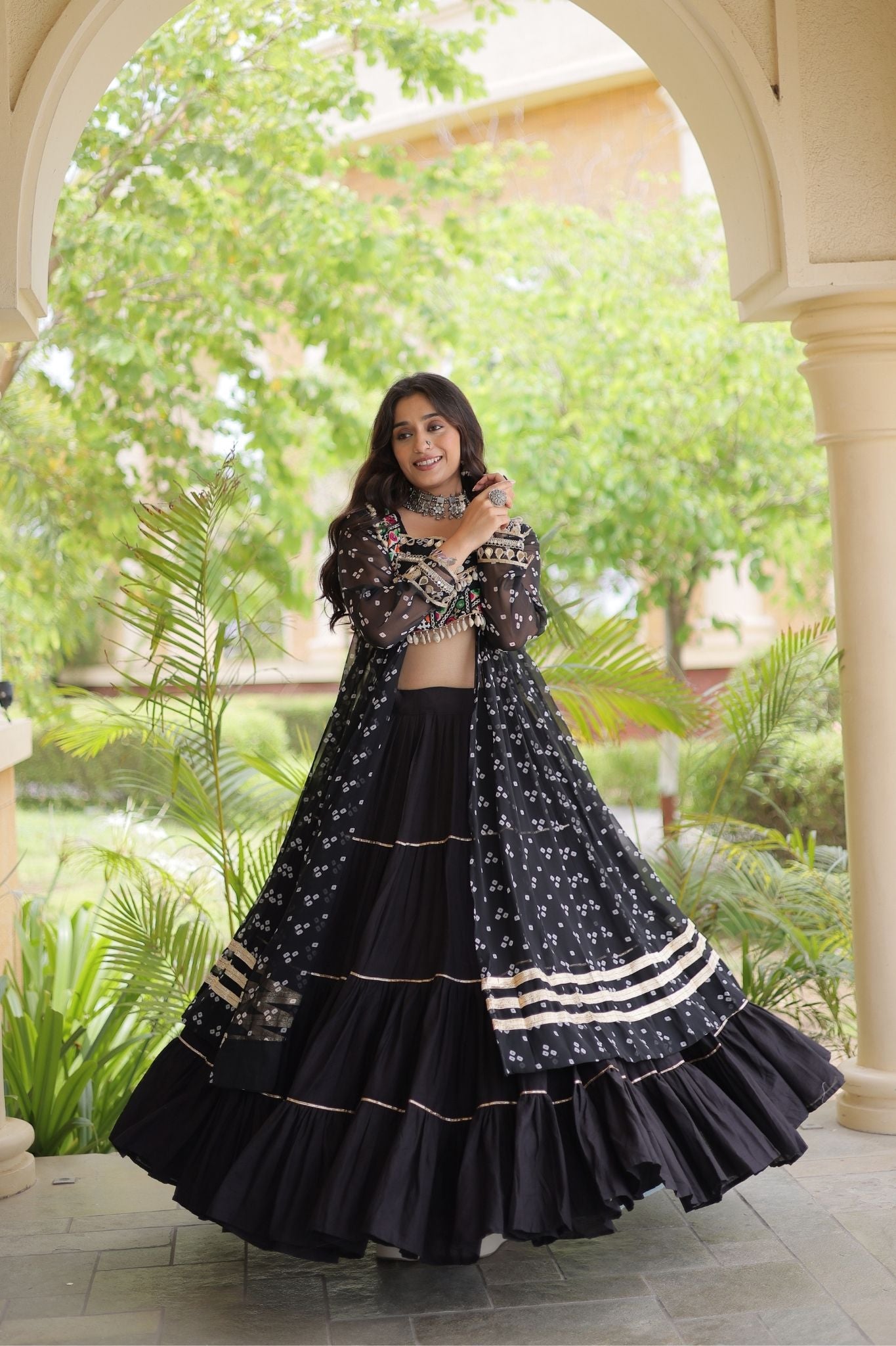 Raasrang Special Navratri Designer Kora Cotton Bandhani Print with Kutchi Patchwork Lehenga Choli