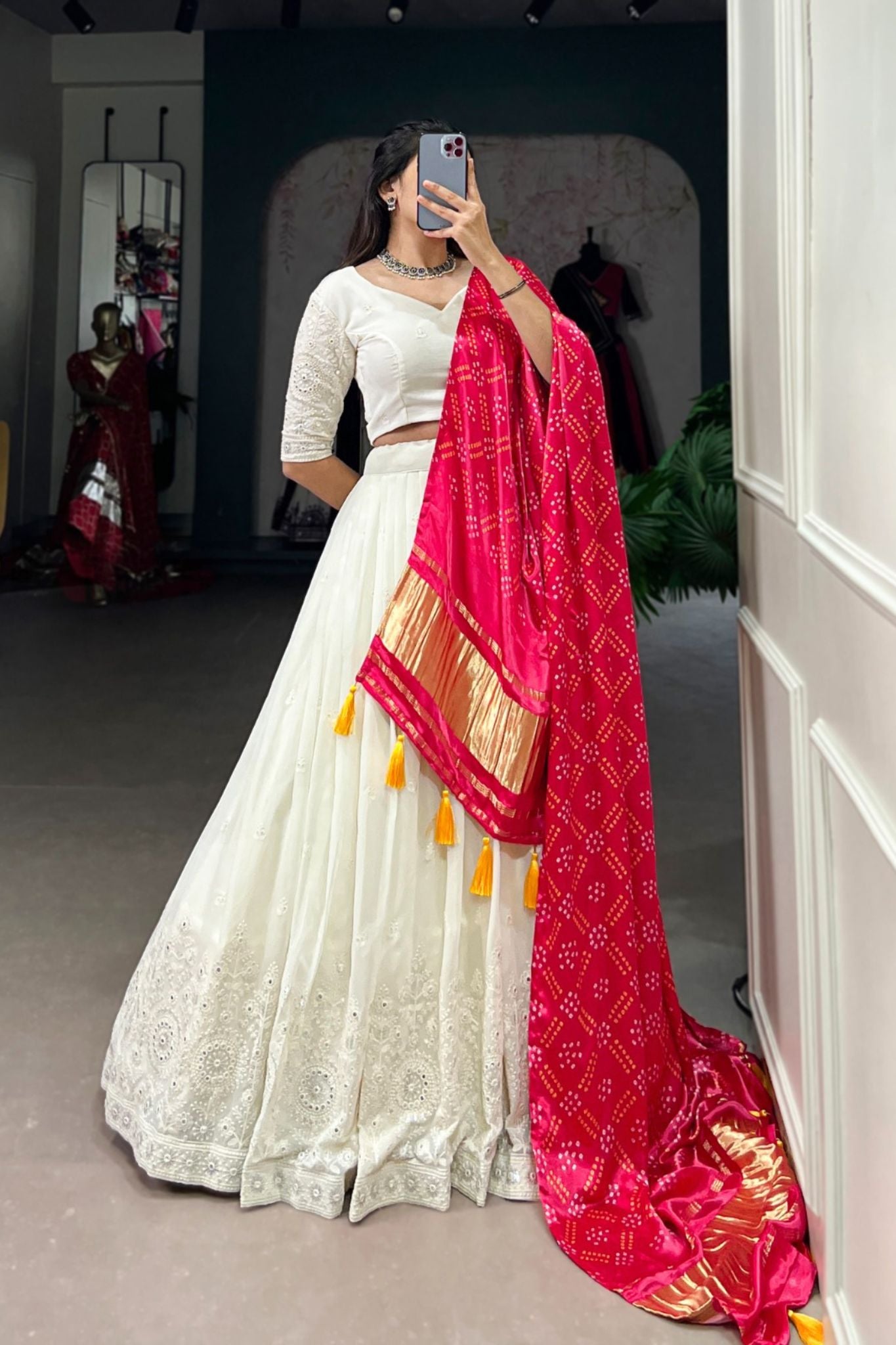 Beautiful Lucknowi Work Georgette Lehenga With Gaji Silk Dupatta