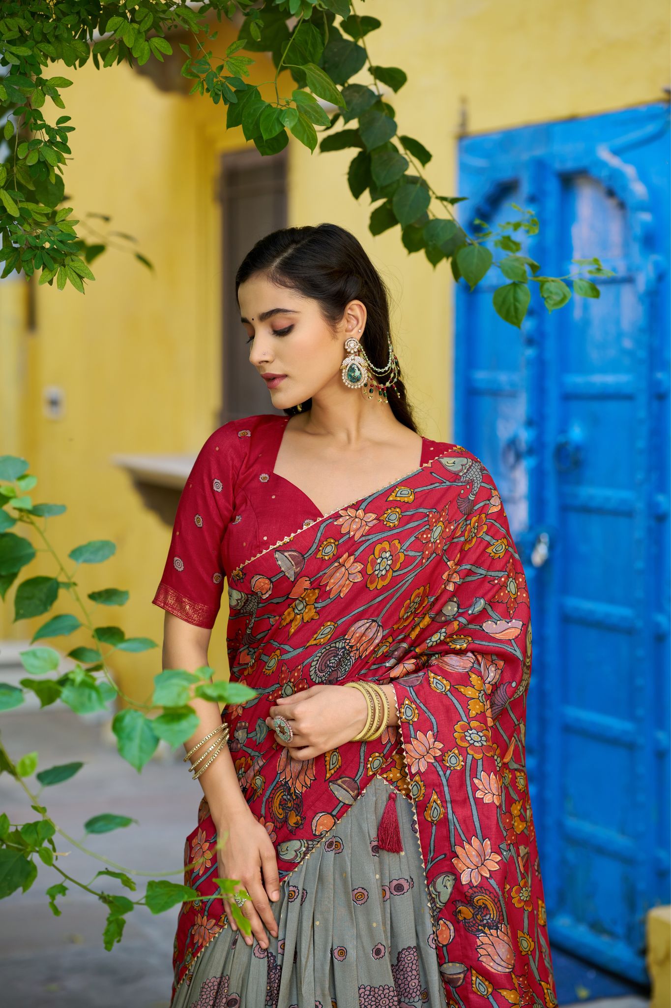 Kalamkari Print With Foil Work Lehenga Choli