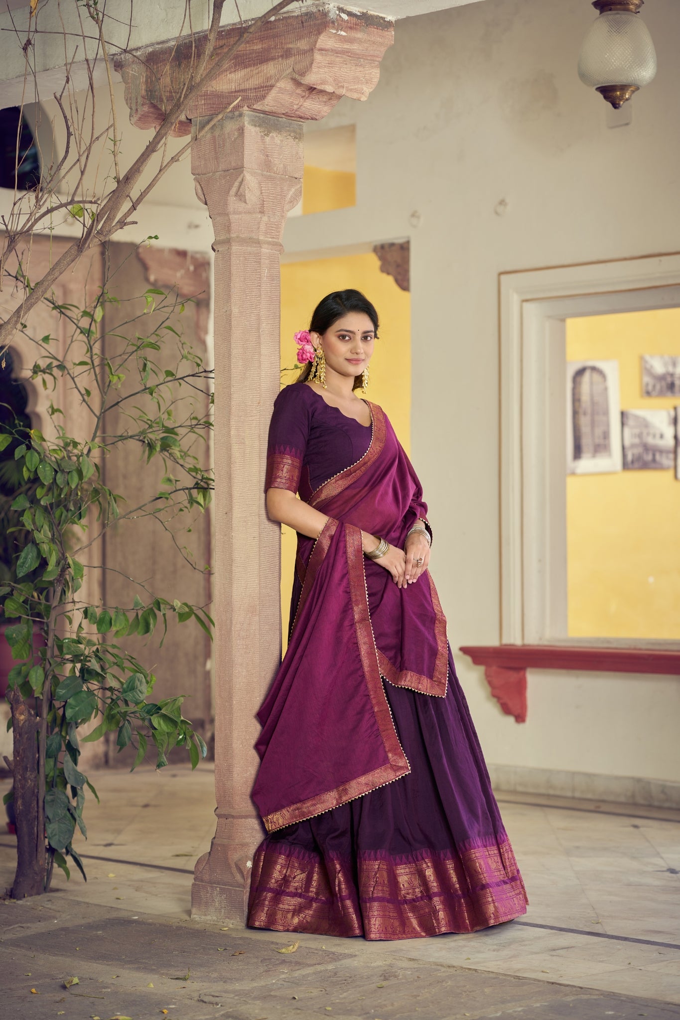South Indian Traditional Lehenga Choli With Dupatta For Women