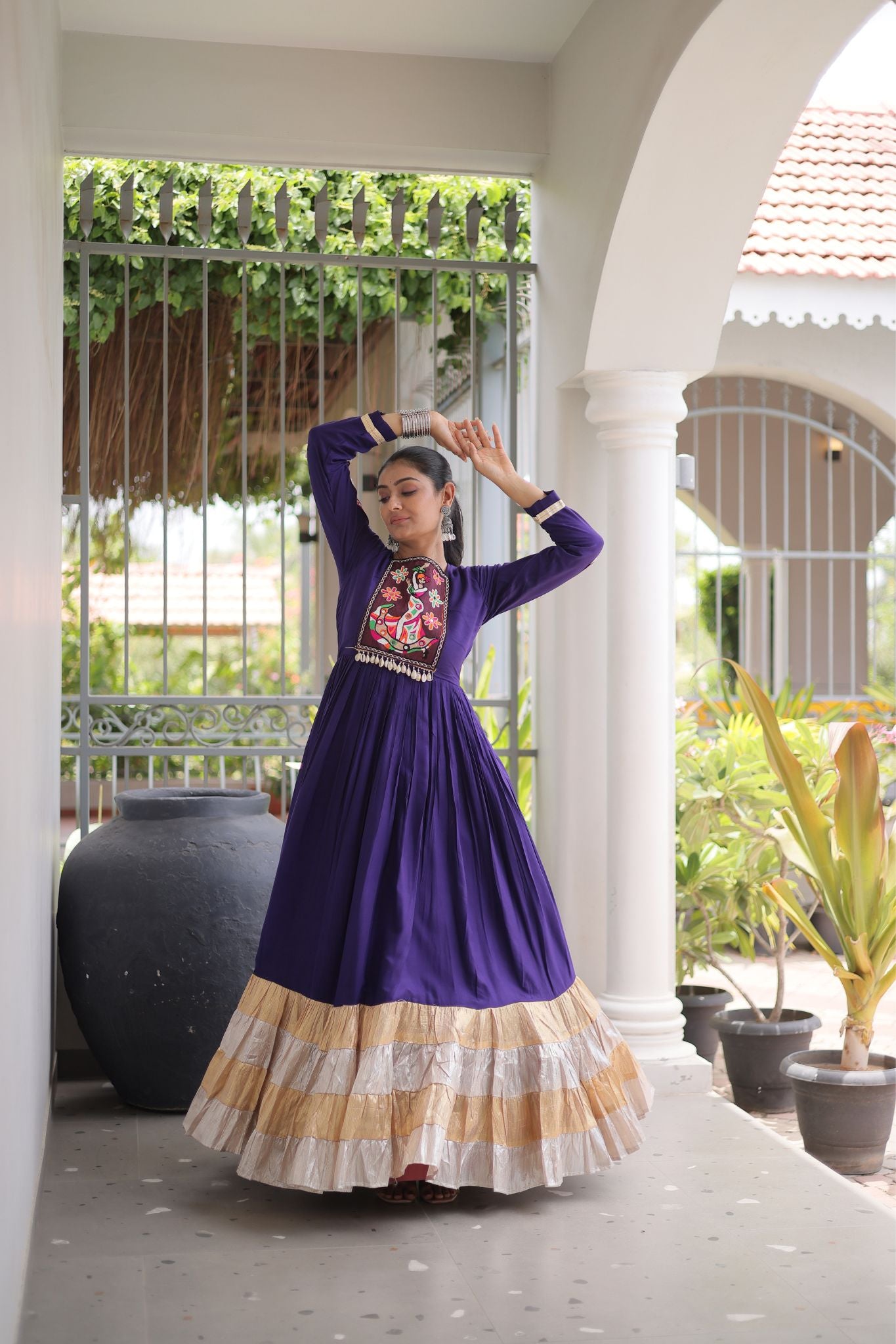 Raasrang Navratri Special Designer Rayon Gown With Kutchi Gamthi Thread Work