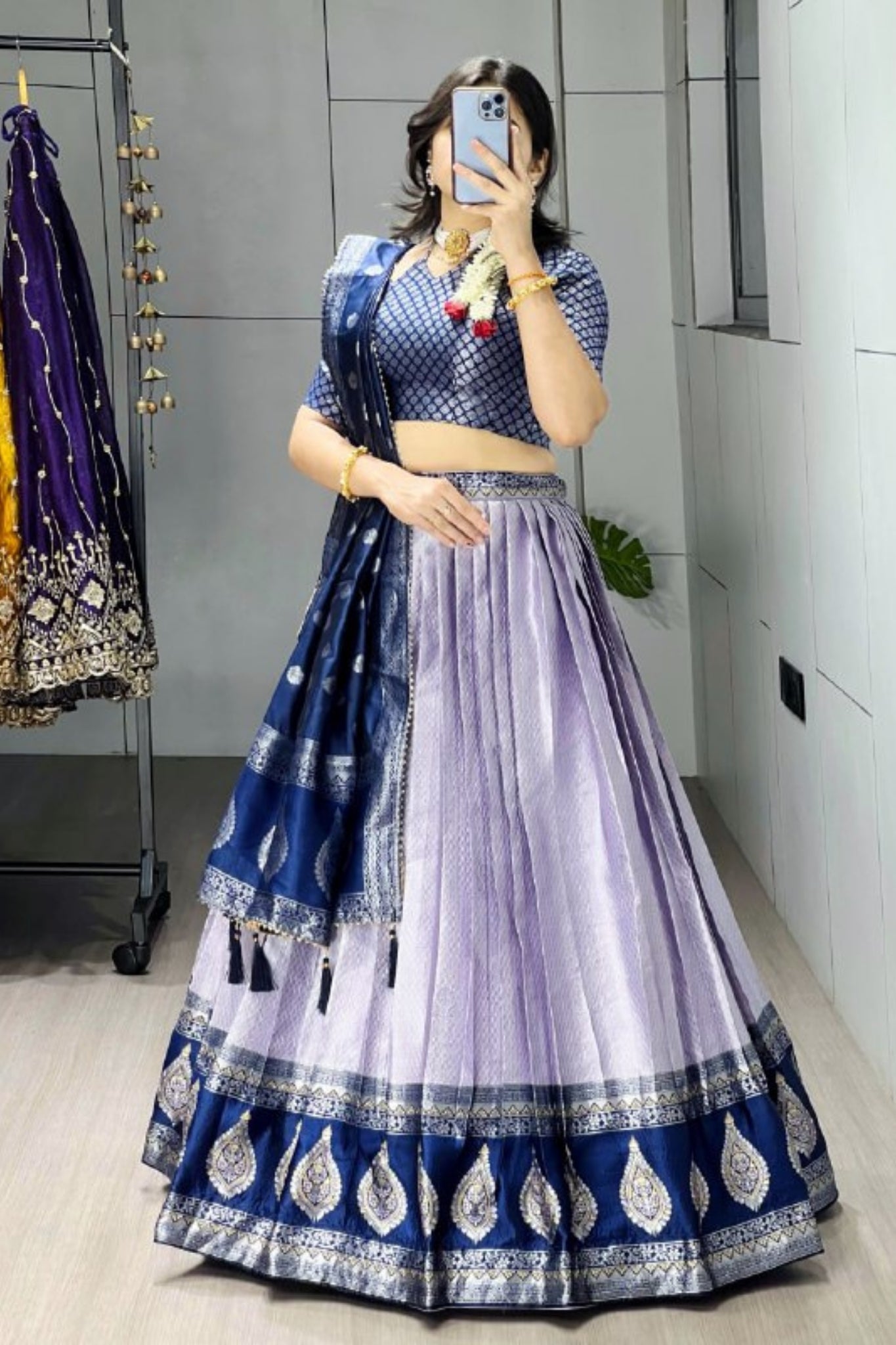 Royal Banarasi Silk Lehenga Choli With Contrast Dupatta For Wedding And Festive Wear