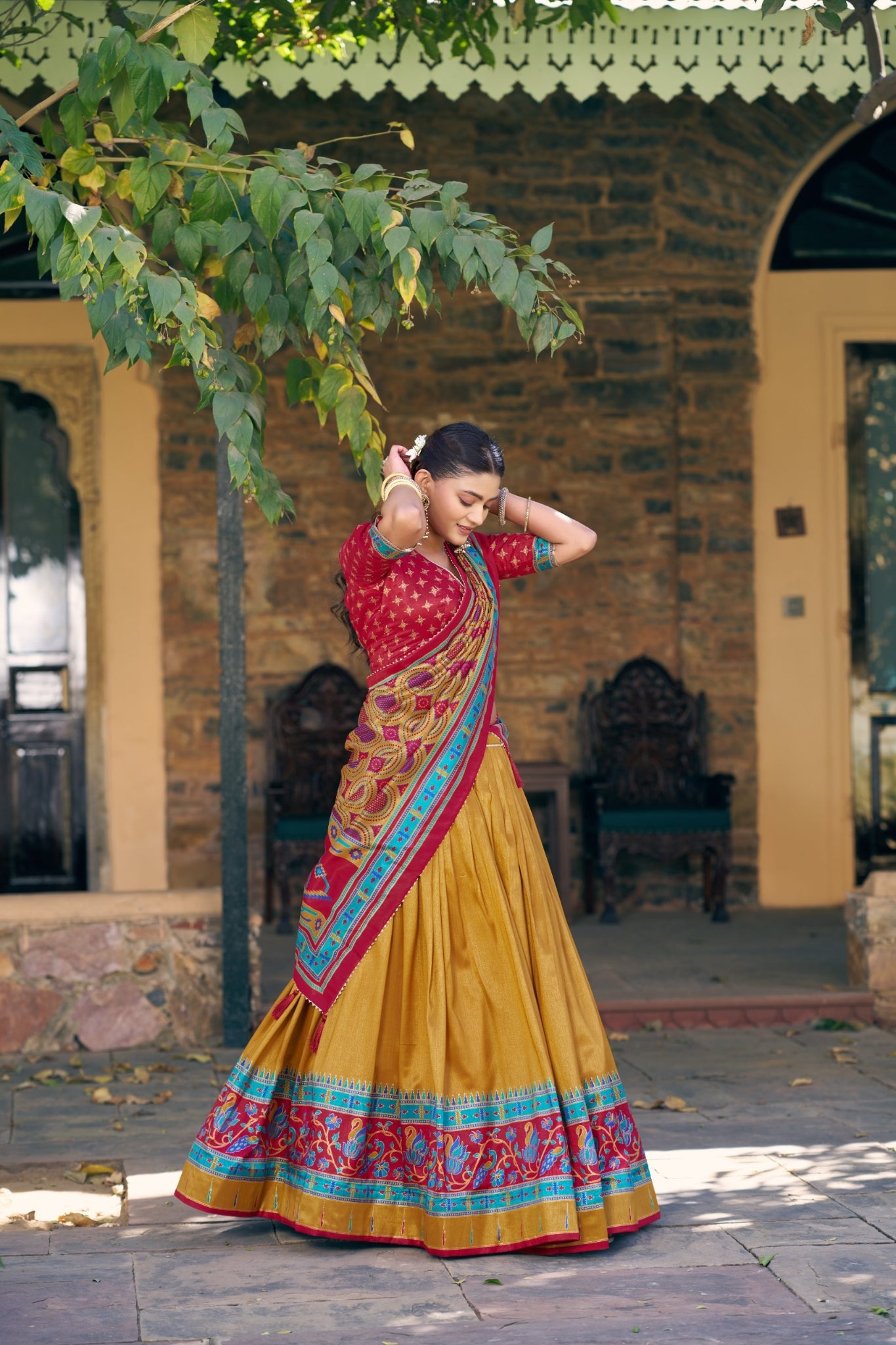 Premium Printed Festive Tasar Silk Lehenga Choli Set For Women