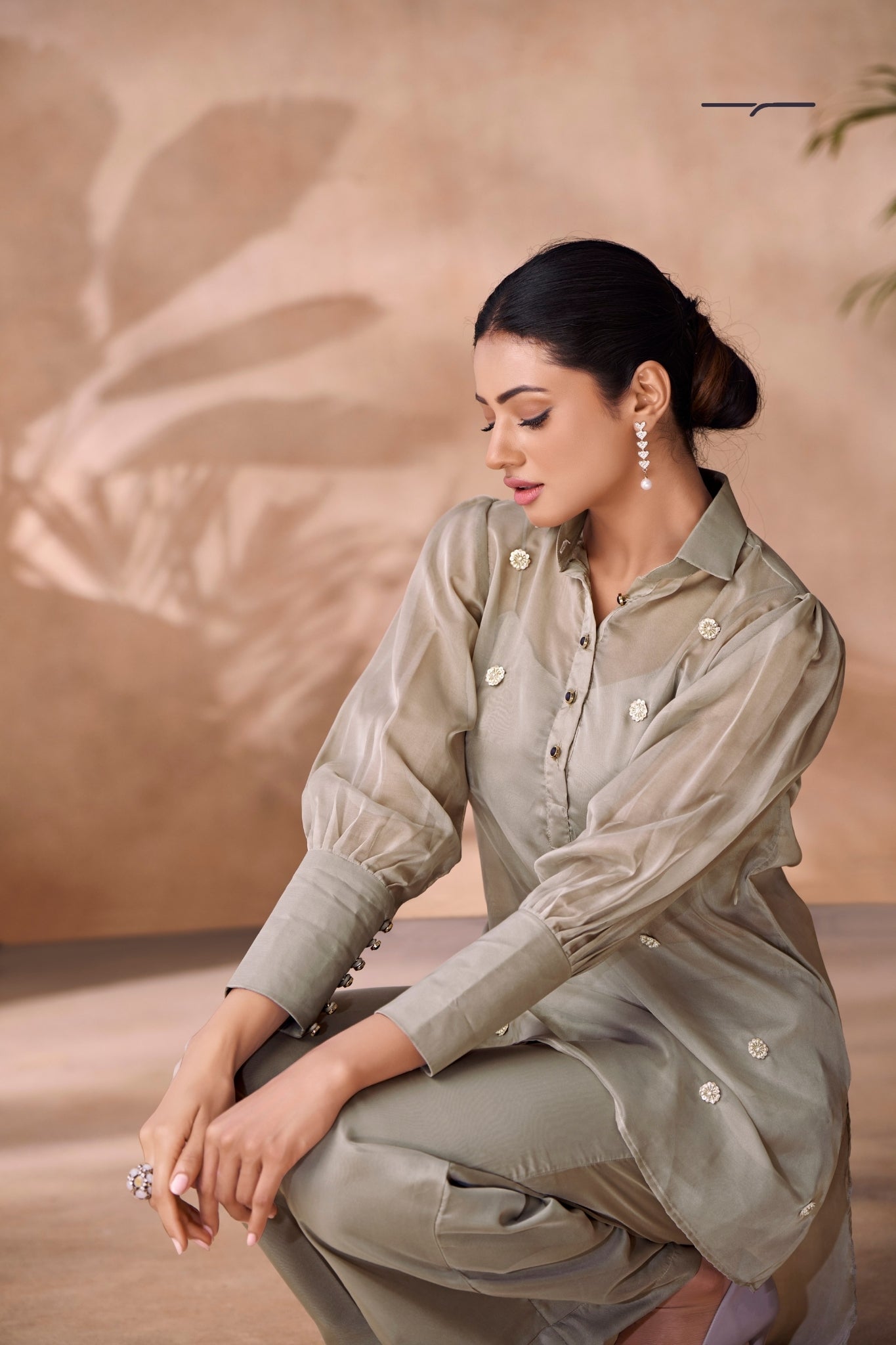 Serene Grey Handwork Organza Co Ord Set