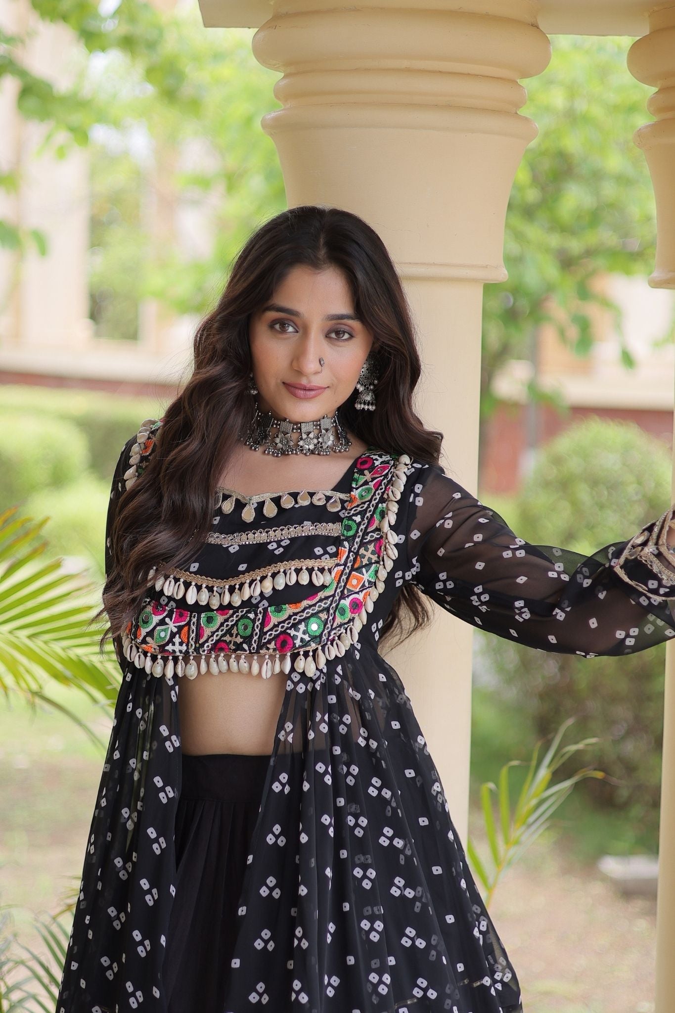 Raasrang Special Navratri Designer Kora Cotton Bandhani Print with Kutchi Patchwork Lehenga Choli