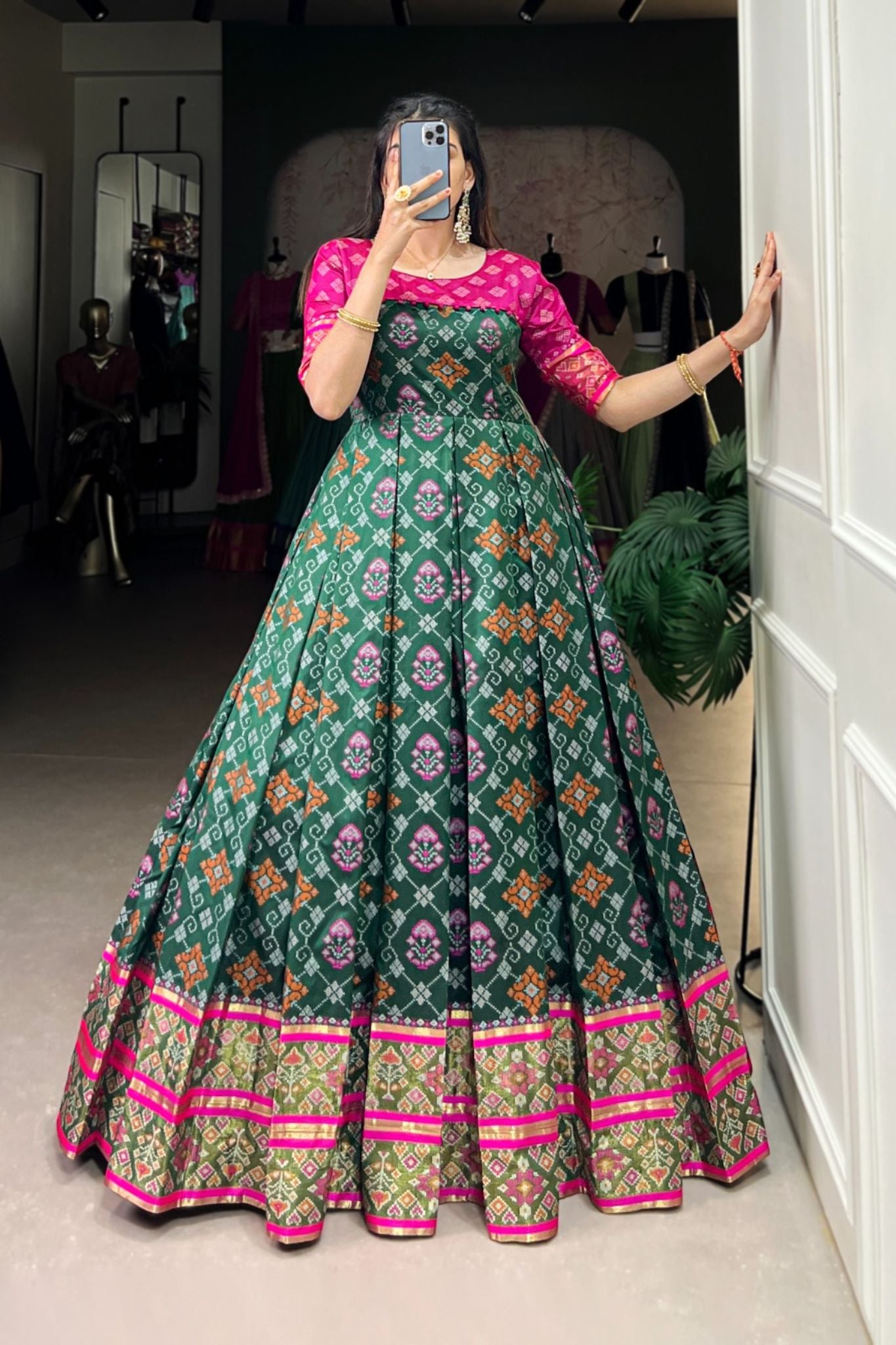 Patola Printed Jacquard Silk Zari Weaving Work Gown