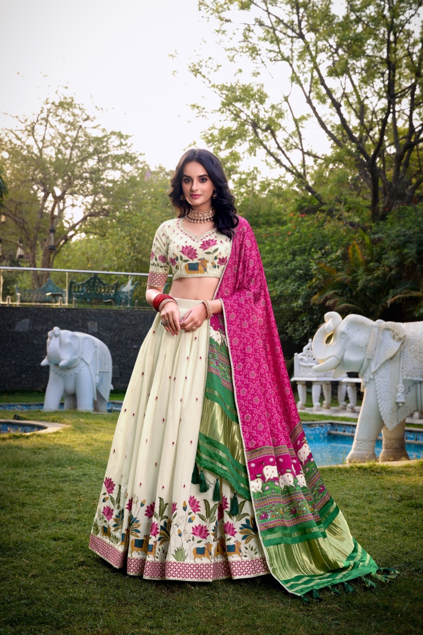 Tradition Exquisite Designer Tread Embroidered Beautiful Floral Lehenga Choli With Gaji Silk Dupatta Set