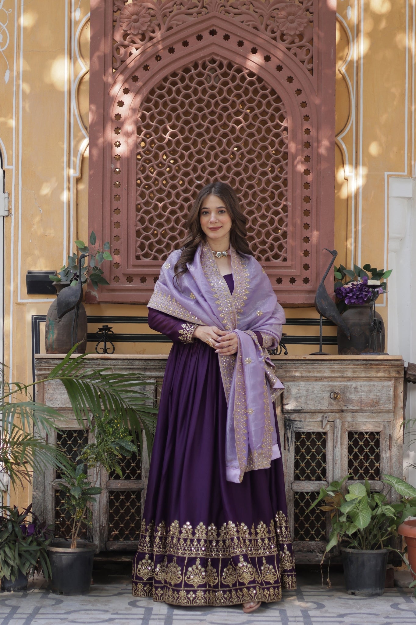 Festive Elegance Georgette Embroidered Zari Sequins Work Wedding Gown With Dupatta Set