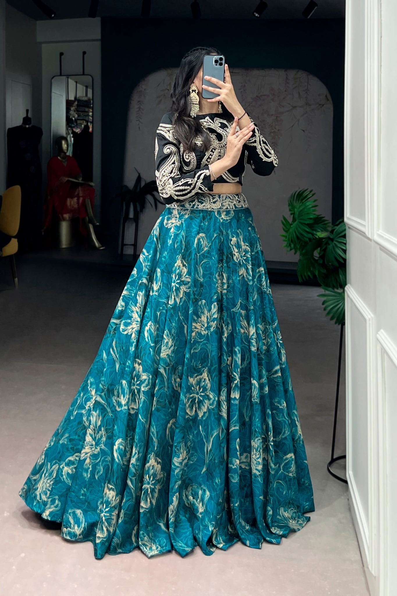 Floral Printed Tasar Silk Lehenga Choli