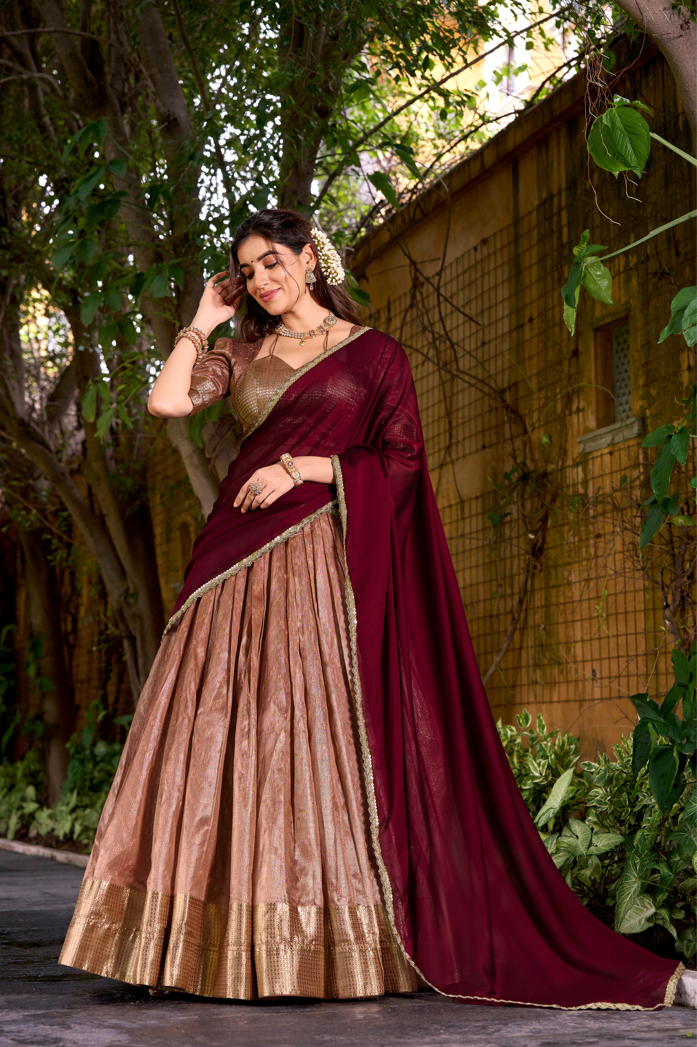 Luxury Dupion Silk Zari Weaving Lehenga Set with Dupatta